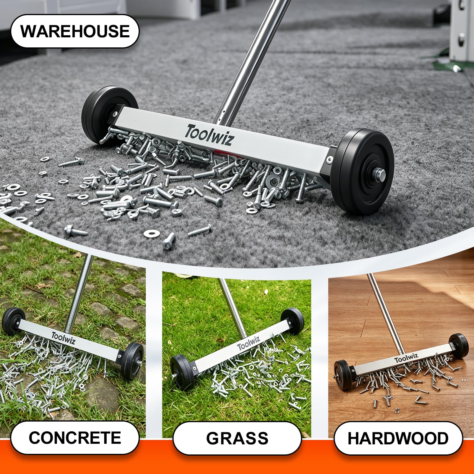 Toolwiz Magnetyczna zamiatarka do podnoszenia 38 cm, 38 cm, wytrzymały magnes do zbierania trawnika, narzędzia dachowe, 4,53 kg, 4,5 kg, narzędzia podwórkowe z teleskopowym uchwytem i kółkami do