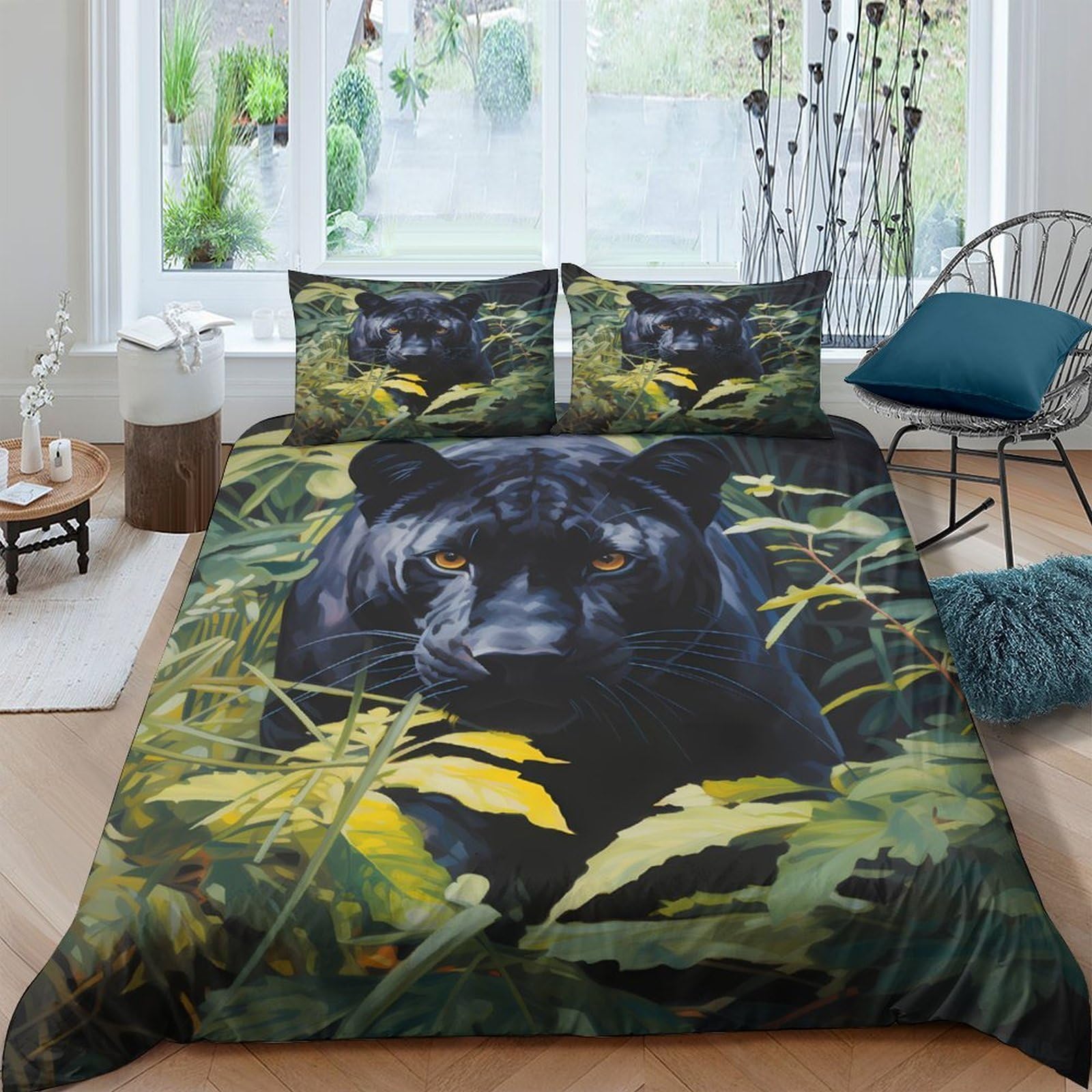 Ctjqhvkz Style-4 3D Printed Black Panther Jungle Fitted Sheet Microfiber Soft Breathable Forest Mattress Cover For Bedroom Decor Single（135X200cm）