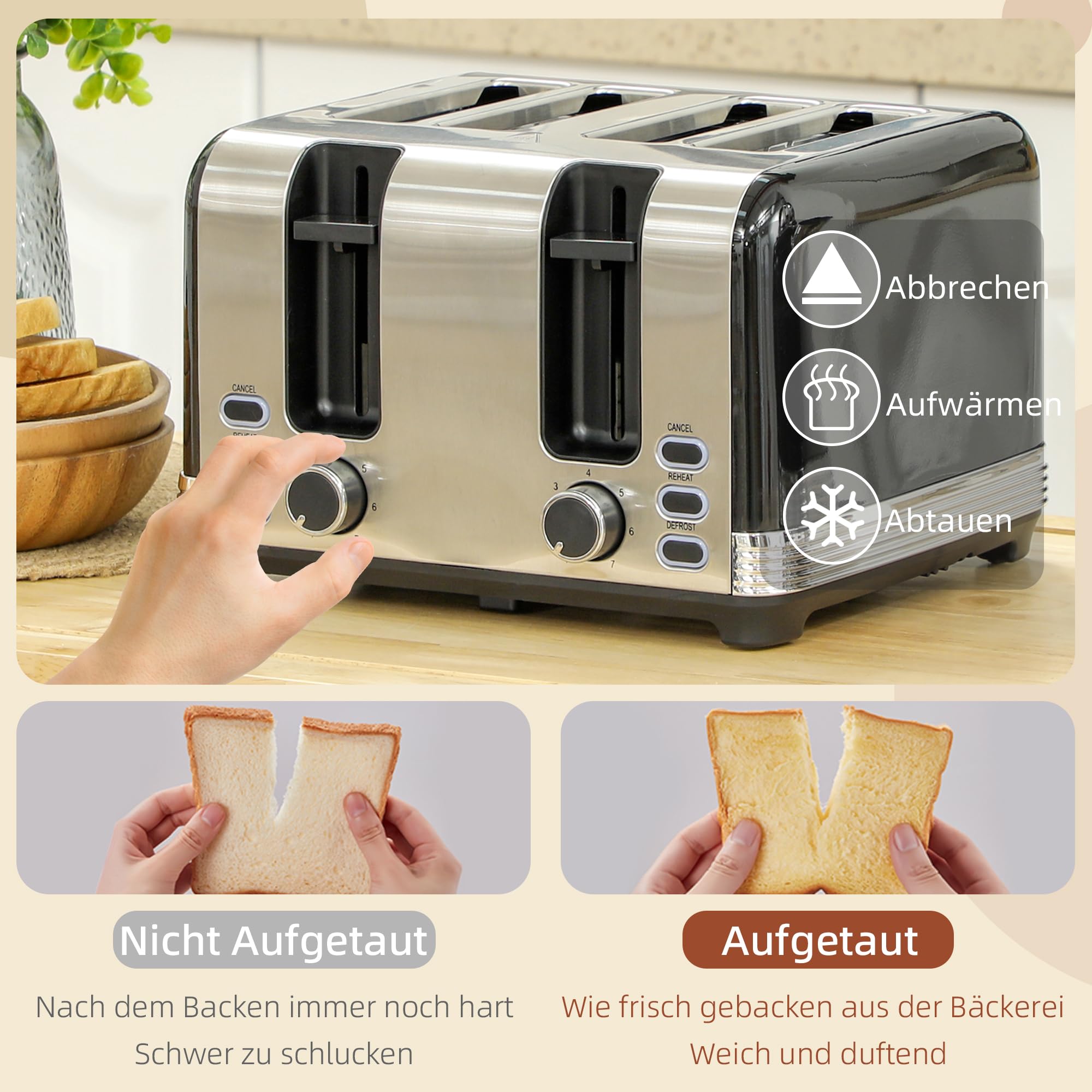 Homcom Ensemble grille-pain en acier inoxydable 2200 W 1,7 l Bouilloire, grille-pain à 4 tranches, 7 niveaux d'or, réchauffement et décongélation, ensemble de petit-déjeuner avec filtre de sortie de