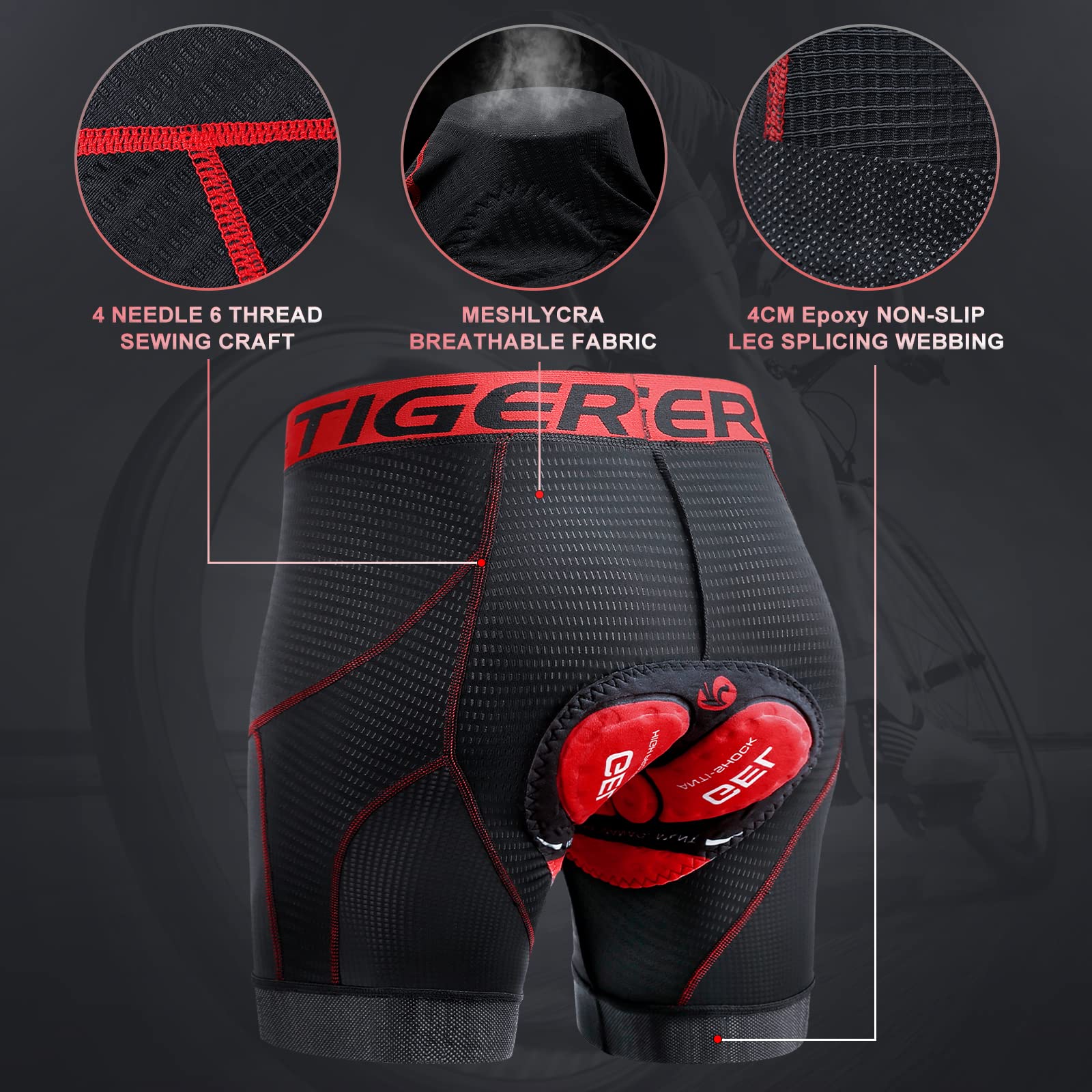 X-TIGER Ciclismo Uomo 5D Gel Imbottito Boxer Traspirante Biancheria Intimo Mutande Pantaloncini da Ciclismo Bici