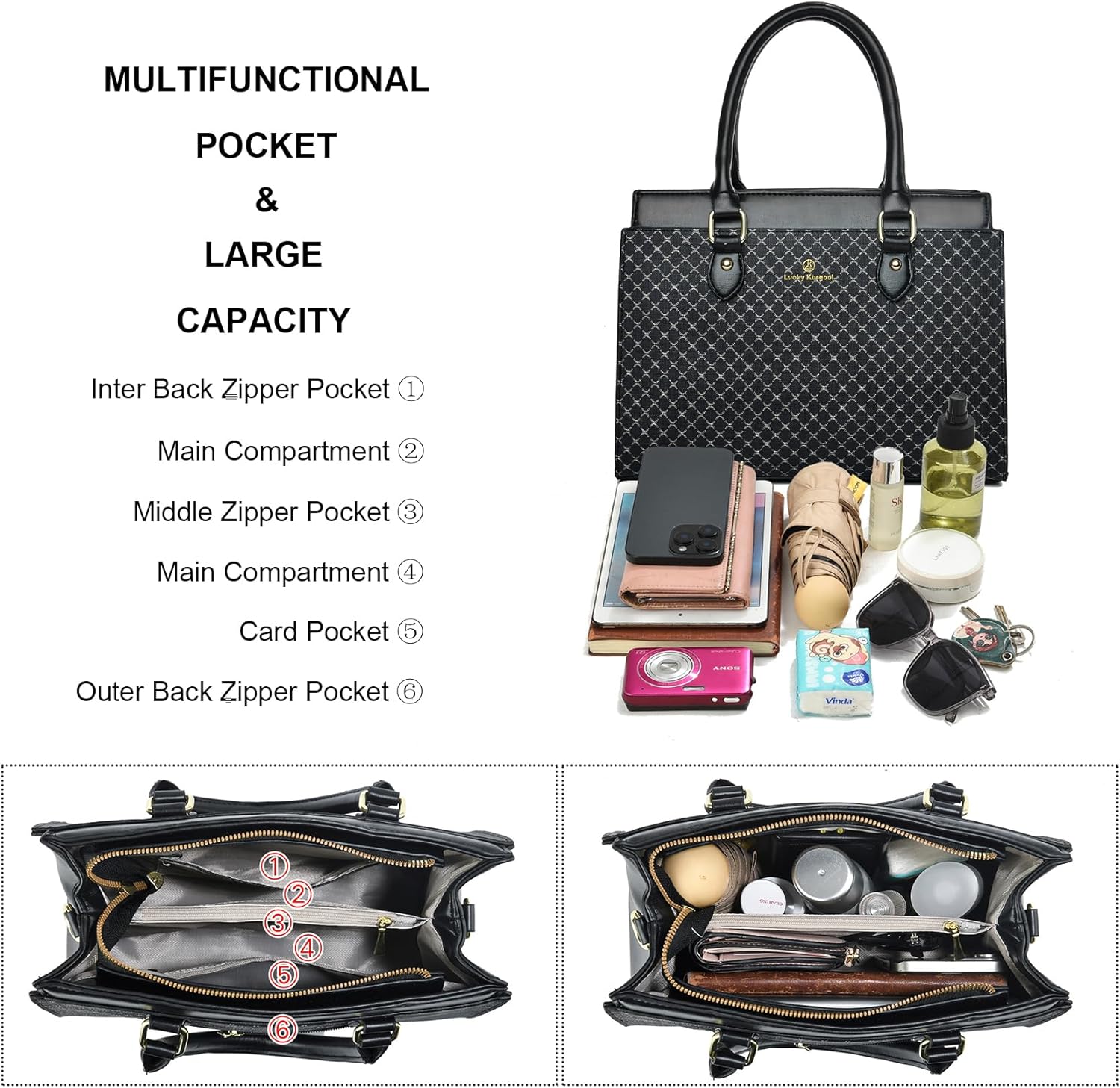KURGOOL Handbags Purses for Women, Trendy Leather Dual-tone Tote Purse, Designer Handbag Shoulder Bag Top Handle Satchel Bags