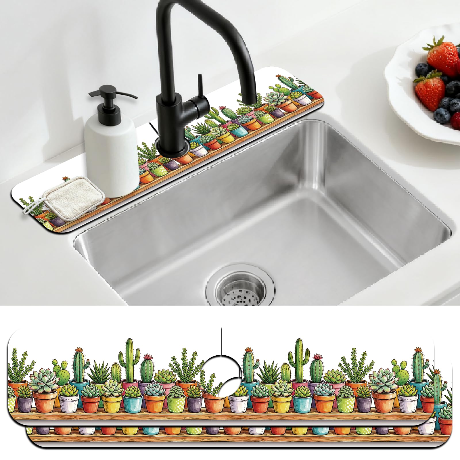 CONCHLERY 2 Pcs Faucet Mat Potted Plants Cacti Succulents 5.5x23.6 Inch