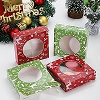 Vista 5 de 60 cajas de galletas de Navidad de 4.3 x 4.3 x 1.2 pulgadas, cajas de panadería de Navidad con ventana redonda transparente para panadería