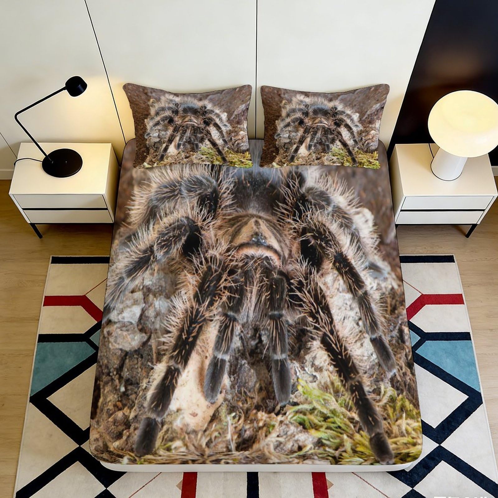 3D Printed Tarantula Fitted Sheet Microfiber Realistic Spider Bed Cover for Bedroom Dorm Mattress Decor Protection 90x200x25cm