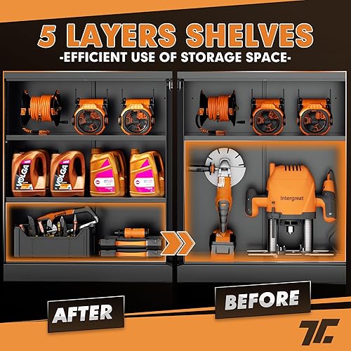 Miniatura 4 de INTERGREAT Armarios de almacenamiento de metal con cerradura, gabinete de almacenamiento de oficina con cerradura de 36 pulgadas con 2 puertas y 2