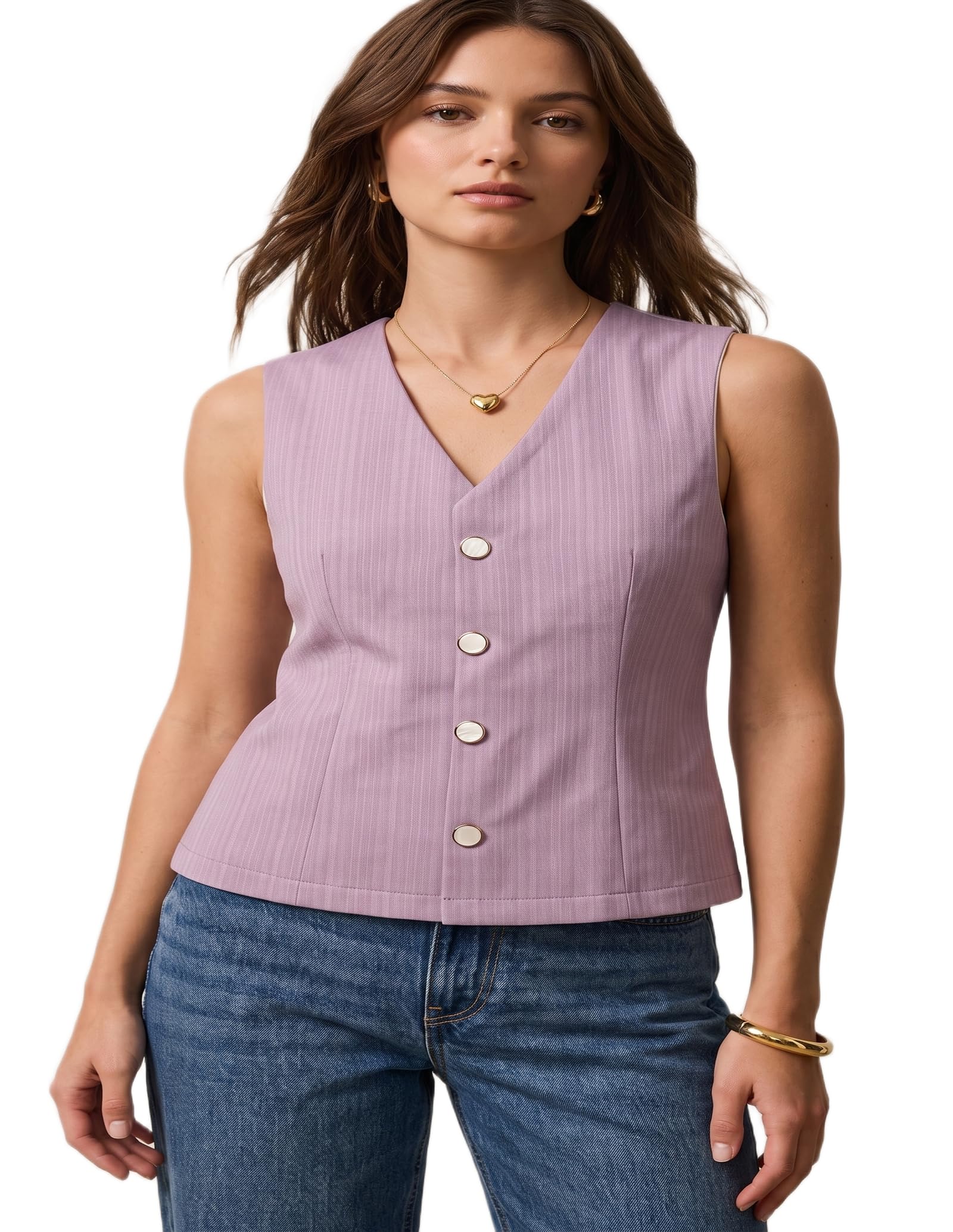 Women's Elegant Lavender Sleeveless Blazer Waistcoat for Women-image-11