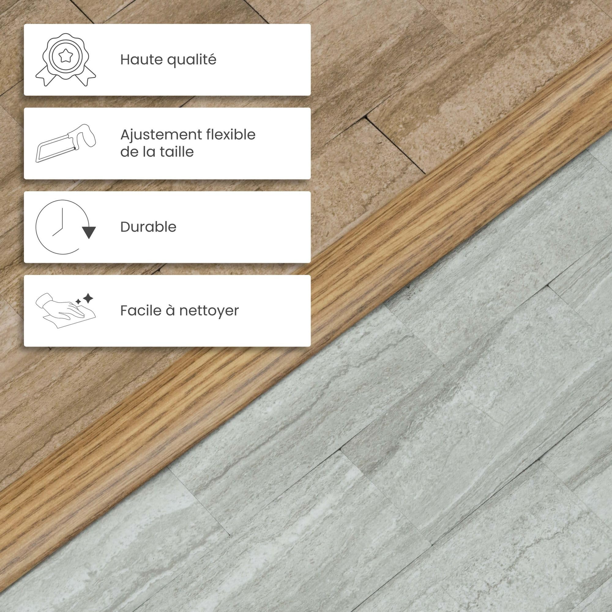Profil d'adaptation Dalsys 180cm x 50mm, aluminium champagne, profil de compensation de hauteur, barre de seuil sol, barre de transition extra large pour stratifié et vinyle, seuil de porte