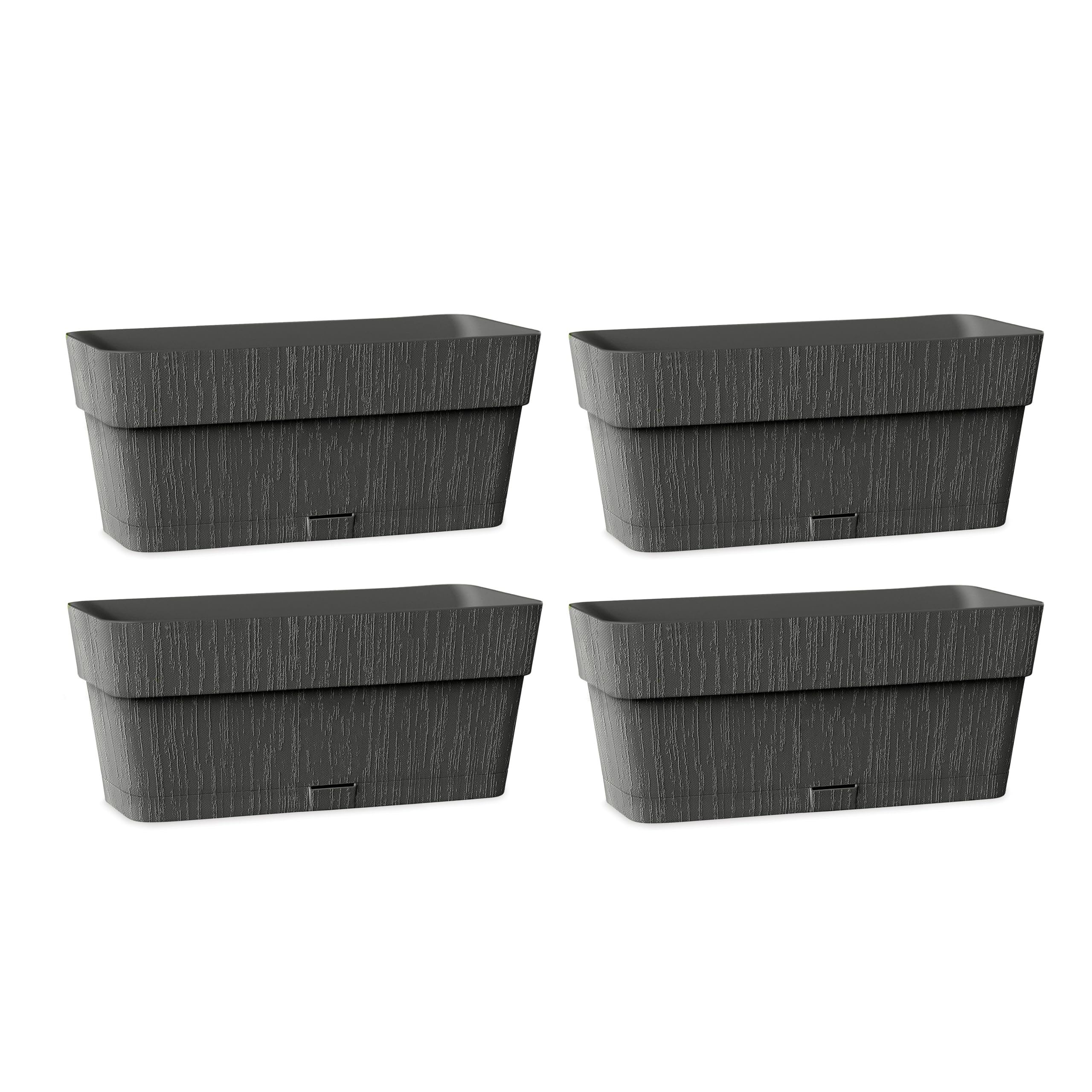 Kigima Flower Box Plant Box Flower Pot Pack of 4 Self-Watering Water Storage 100% Recycled Plastic 30 x 13 x 12 cm Anthracite