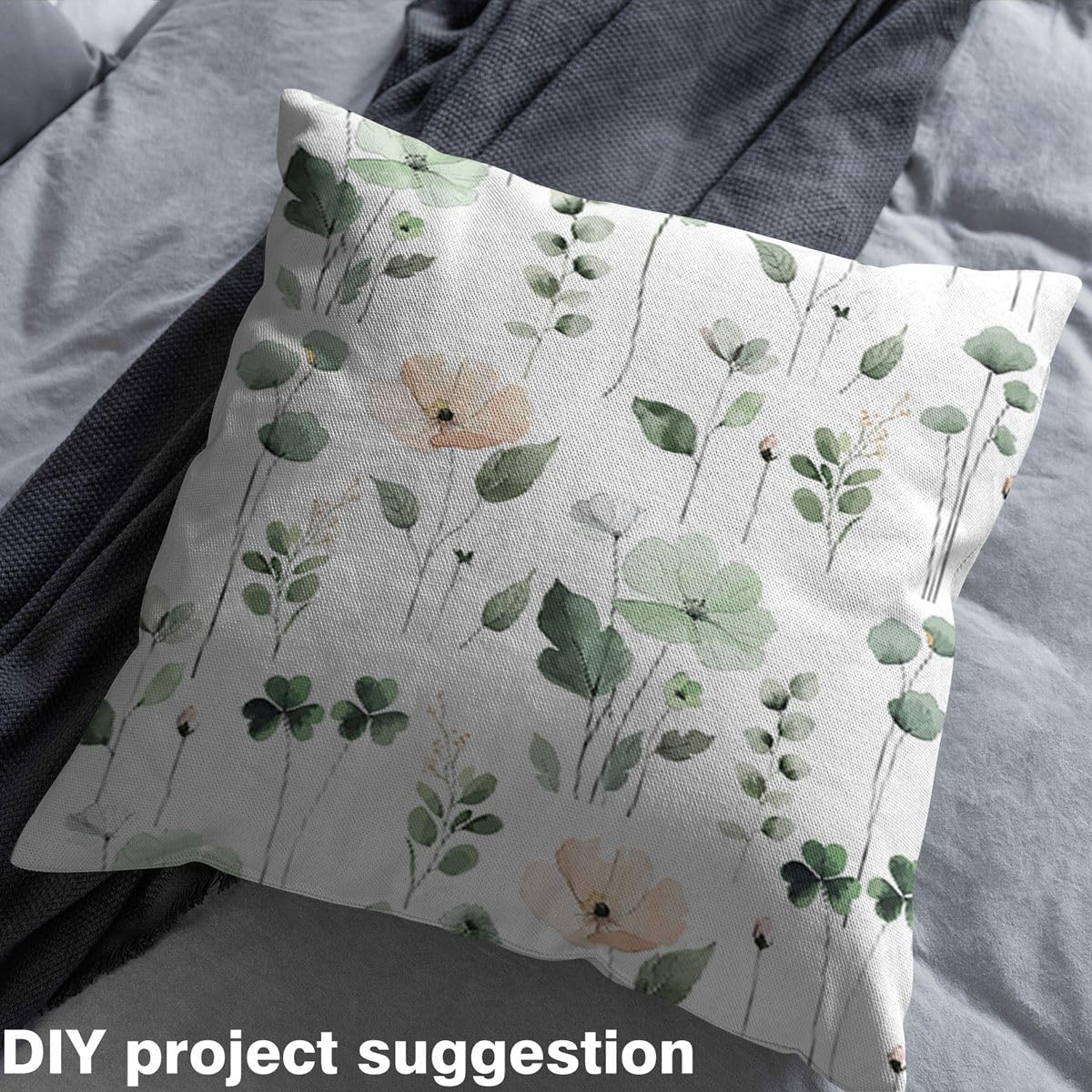 Loussiesd Tissu 276x150cm Aquarelle Floral Tissus au Metre Sage Vert Beige Fleur Tissus pour couture Moderne Textiles Tissu Blanc pour Ameublement Accessoires et Projets