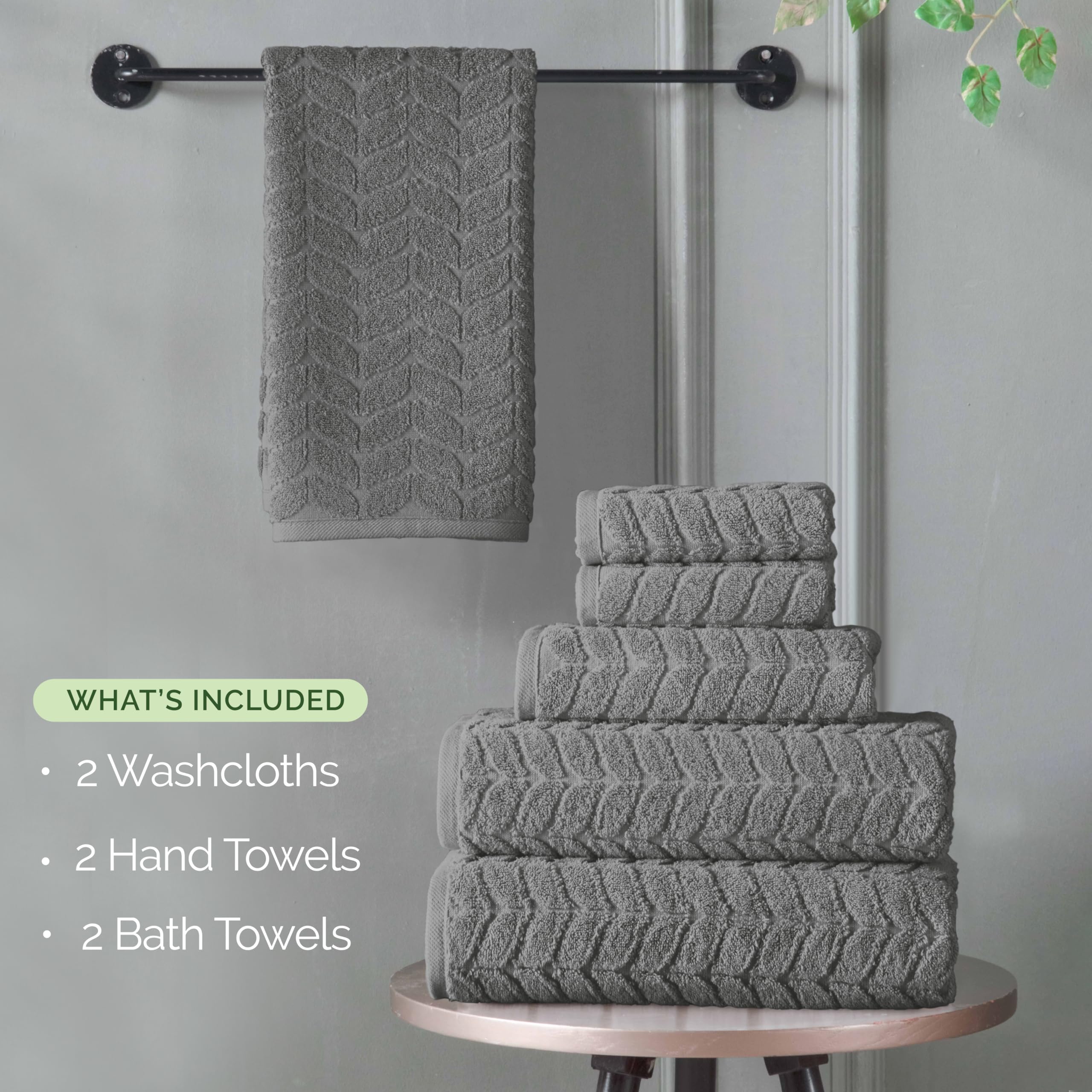 Elegant Comfort Set di 6 asciugamani di lusso in 100% cotone turco jacquard intrecciato di alta qualità alberghiera, morbidi e assorbenti, include 2 asciugamani da bagno, 2 asciugamani e 2 salviette,