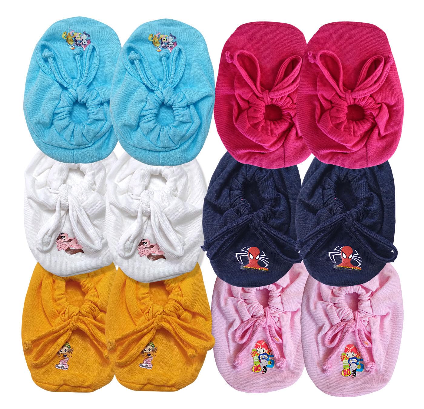 New Born Baby Boys And Girls Cotton Knotted Booties Set/Baby Boy'S And Baby Girl'S Supersoft Cotton Hosiery Booties- -Set Of 6 Pair, Pink