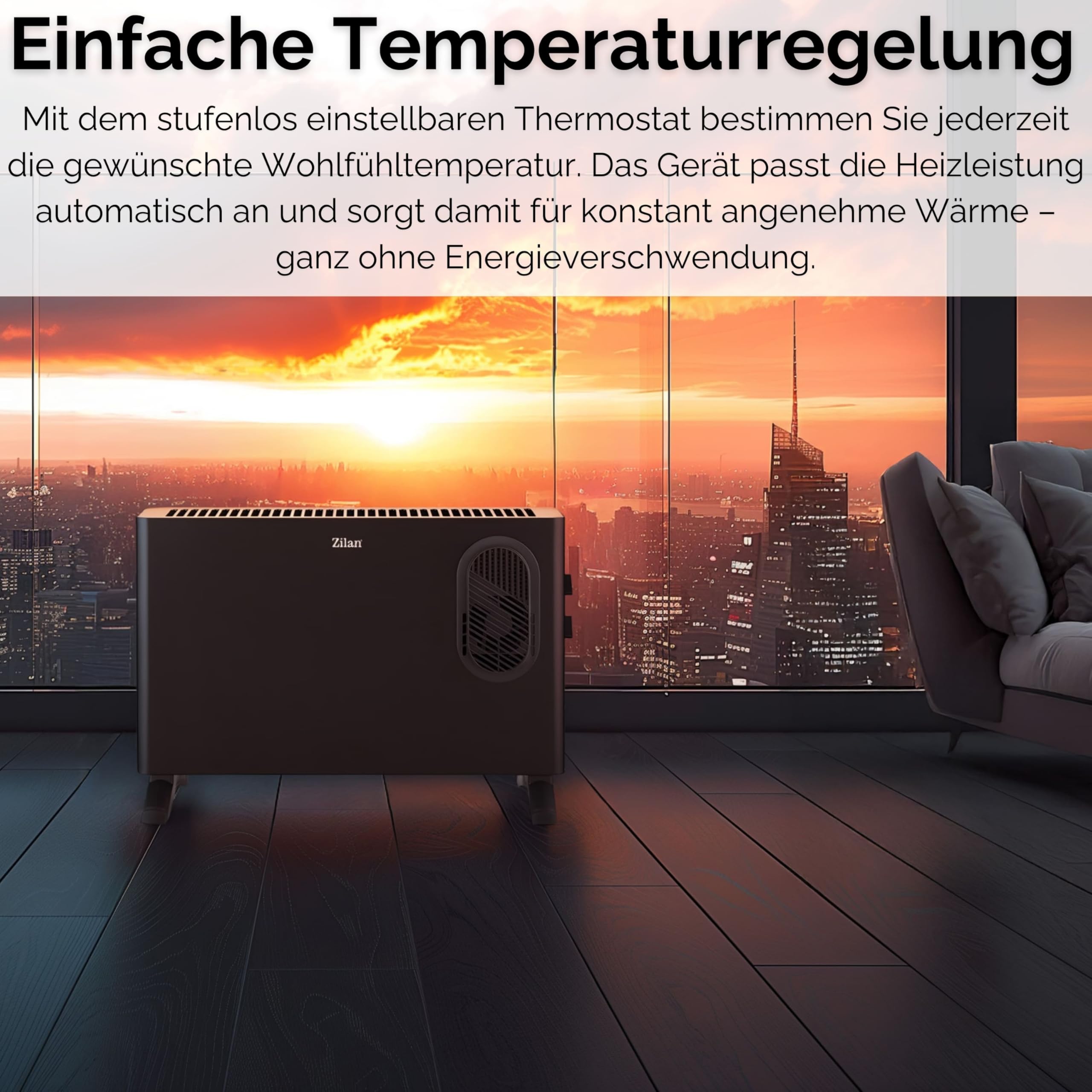 Grzejnik konwektorowy elektryczny z termowentylatorem – ogrzewanie elektryczne z dmuchawą – oddzielnie dołączany termowentylator – energooszczędny cichy – ogrzewanie elektryczne 2000 W – grzejnik