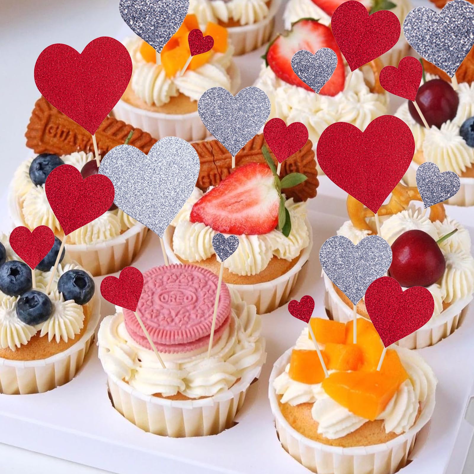 24 Stück Herzförmige Kuchen-Deko, Gold & Roségold – Für Cupcakes, Hochzeit, Geburtstag