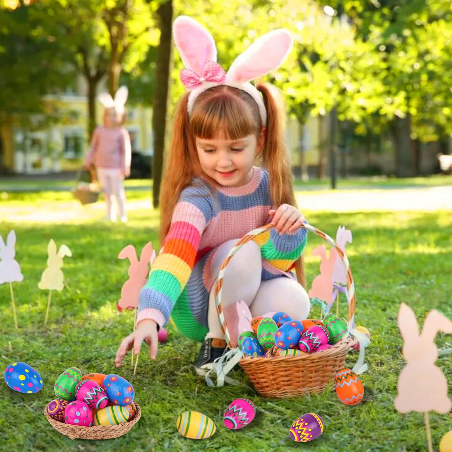 60 PCS 3.1" Plastic Printed Easter Eggs Bulk, Bright Colorful Fillable Empty Easter Eggs Bulks for Egg Hunt, Kids Easter Basket Stuffers Fillers Classroom Prizes Rewards Party Favors for Boys Girls