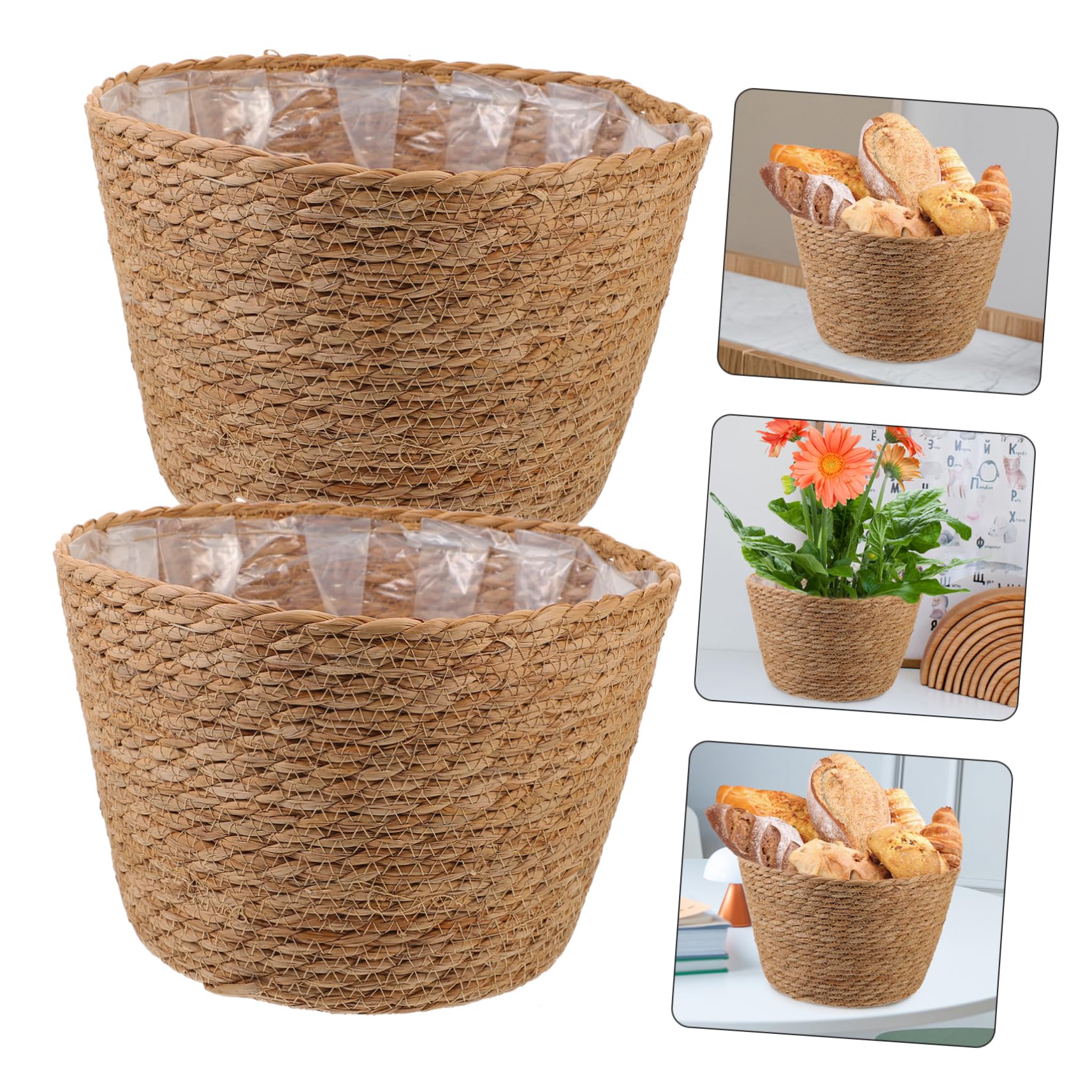 Happyyami 2 Macetas Tejidas de Paja para Plantas de Interior, Cestas Ligeras y Multifuncionales Diseño Clásico para Decoración en Floristerías y Hoteles