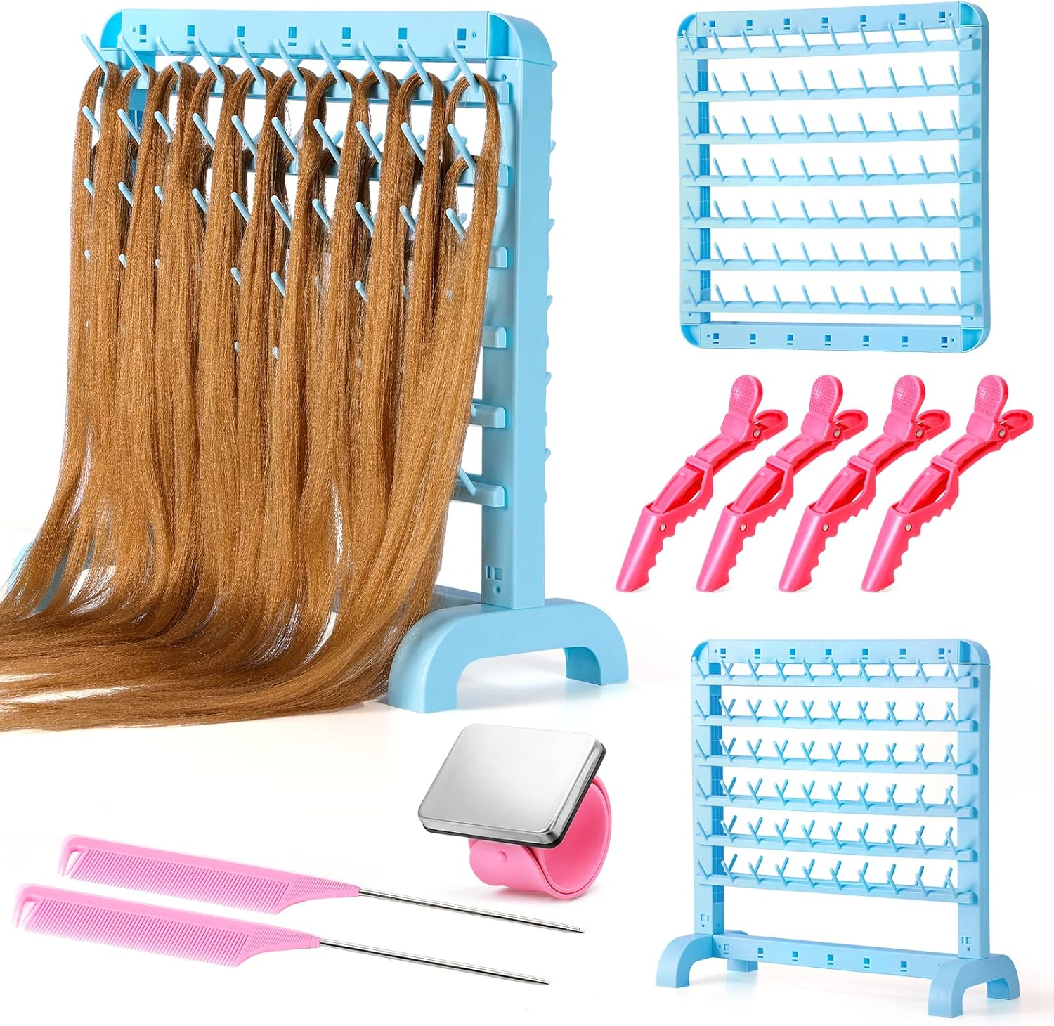 Yumkfoi Portable Braiding Hair Rack 120 Pegs, 2in1 Standing Hair