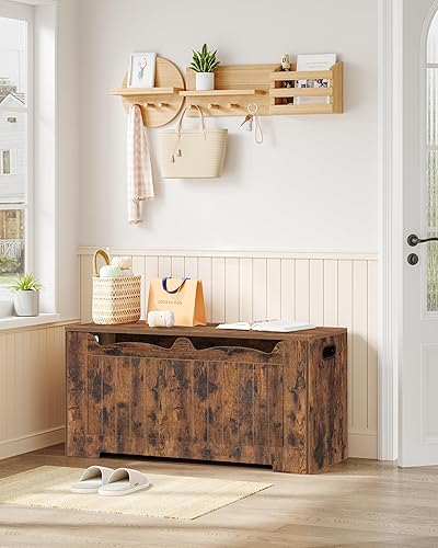 Miniatura 4 de Baúl de almacenamiento de 39.4 pulgadas, baúl banco de almacenamiento con 2 bisagra, caja de madera, organizador de baúl con tapa elevable, banco de