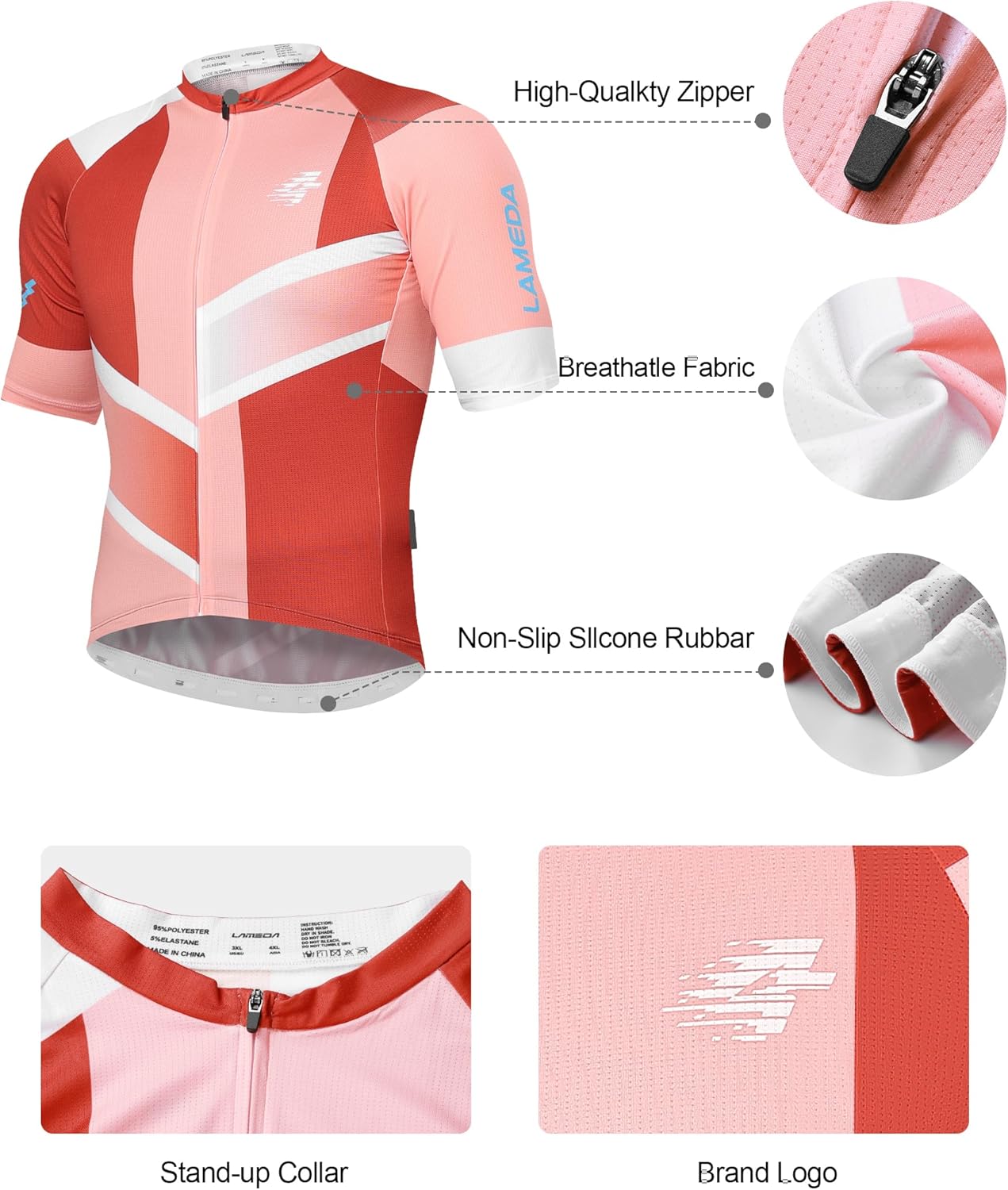 LAMEDA Men's Cycling Jersey Breathable Lightweight Bike Jersey for Men Cycling Short Sleeve Elastic Road Bike Shirt - Image 3