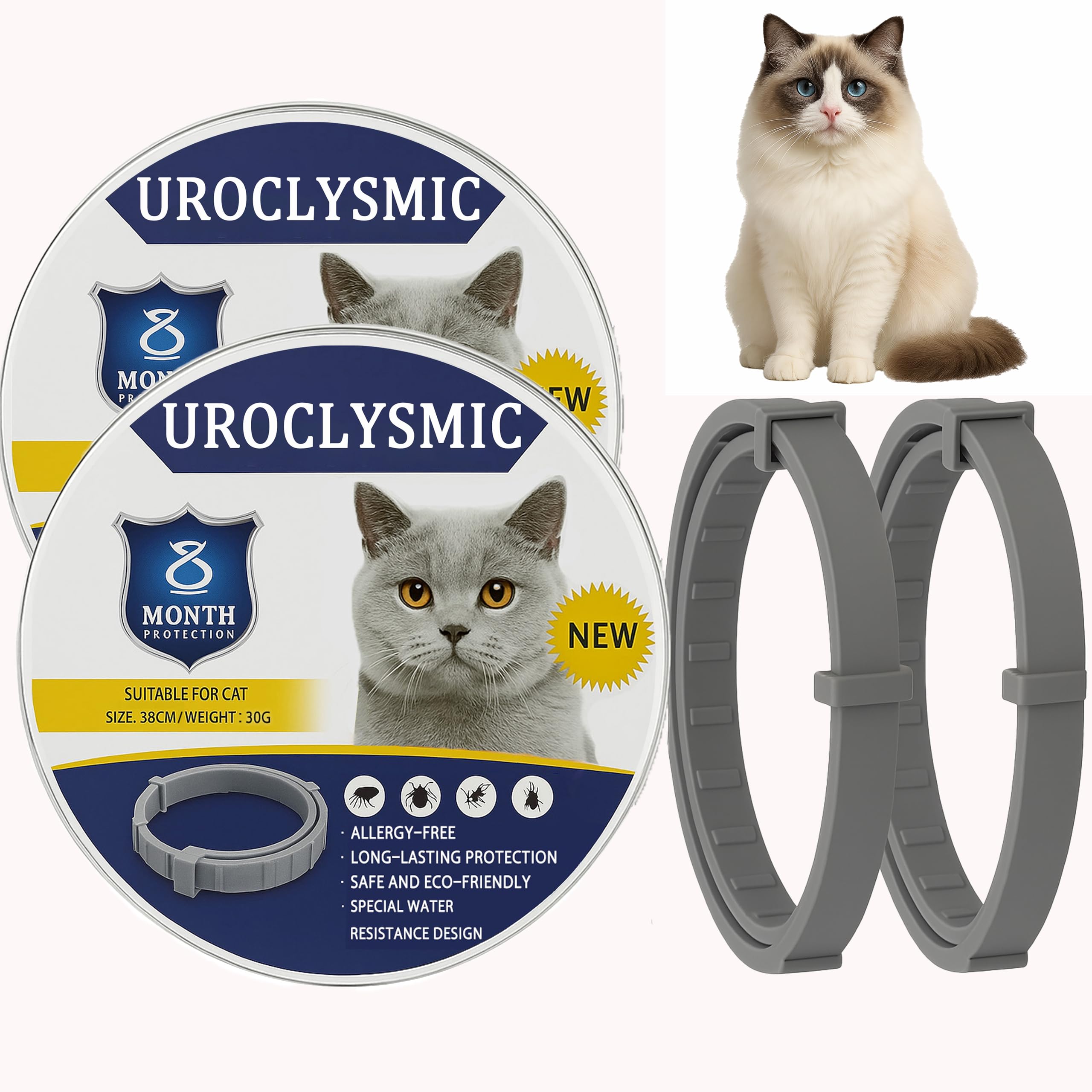 UroClysmic 2er-Pack Katzenhalsband mit Natürlichen Ätherischen Ölen, Wasserdicht, Verstellbar, 16 Monate Schutz für Kätzchen ab 7 Wochen, Komfort und Sicherheit
