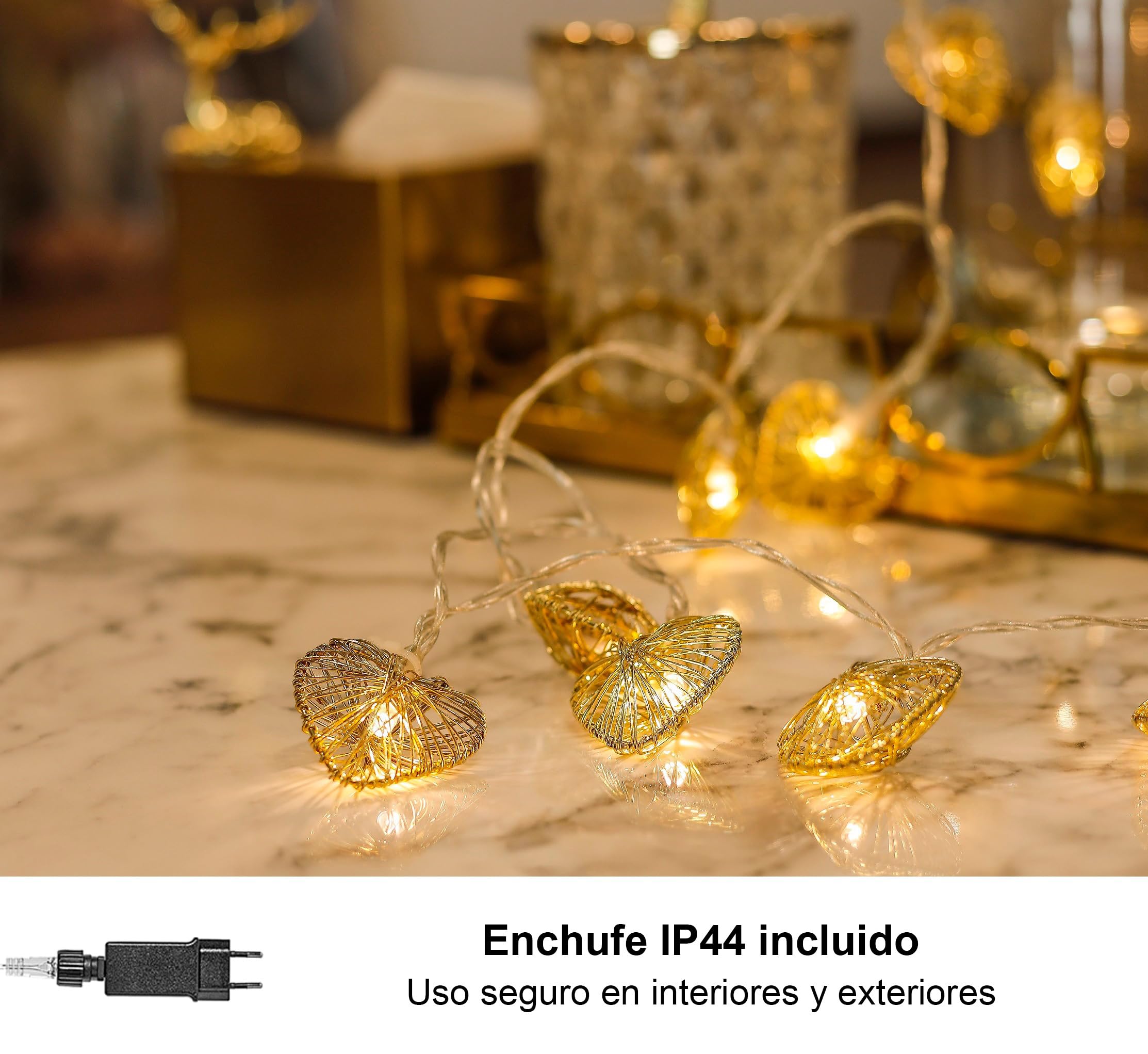 CozyHome Guirnalda luces interior Corazón - 5 metros & 20 LED blanco cálido I Con enchufe I Luces decorativas habitacion I Fairy lights decoracion Luz led hadas Luzes I Luces led pequeñas Girnaldas