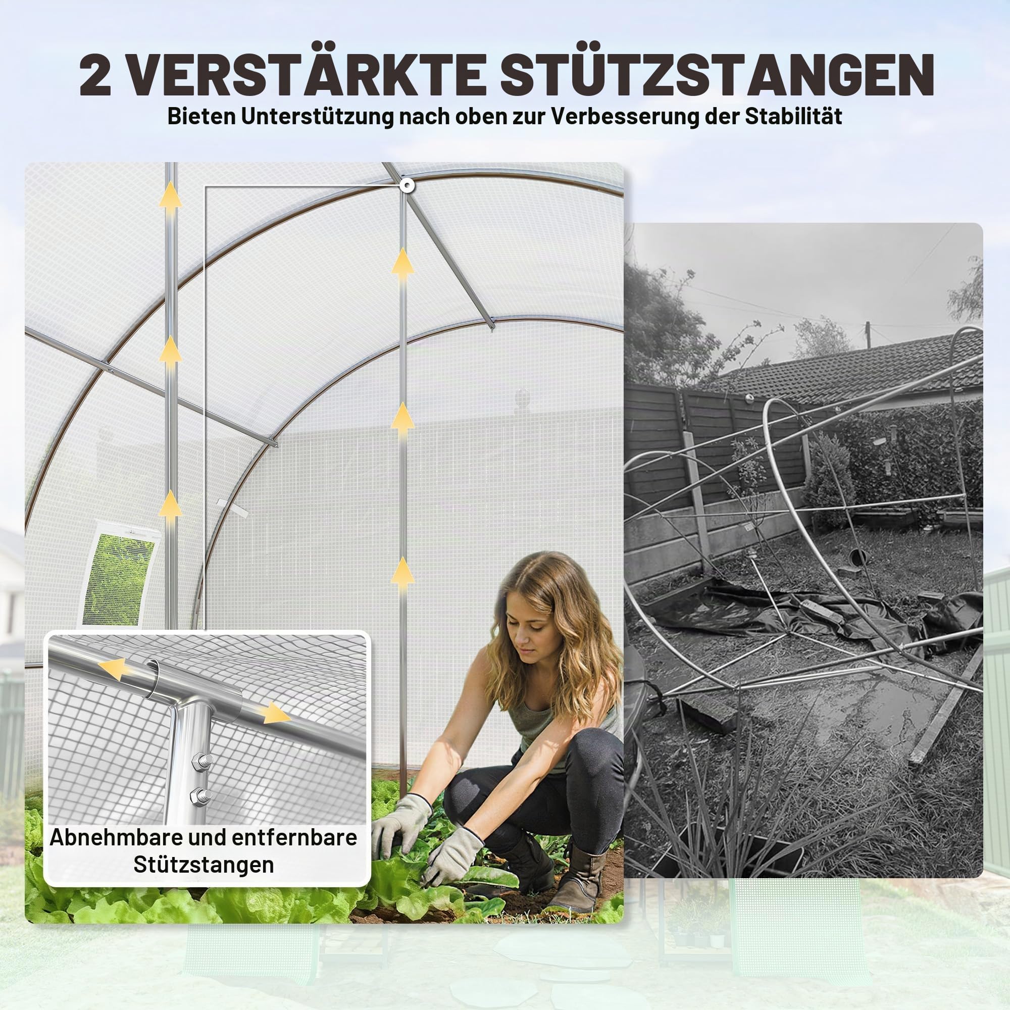 Outsunny Gewächshaus Foliengewächshaus 4x3x2m Winterfest Tomatenhaus mit 6 Aufrollbar Natzfenstern & Tür, Stahlrohr, PE Folie, stabil Folientunnel Pflanztunnel für Garten Weiß