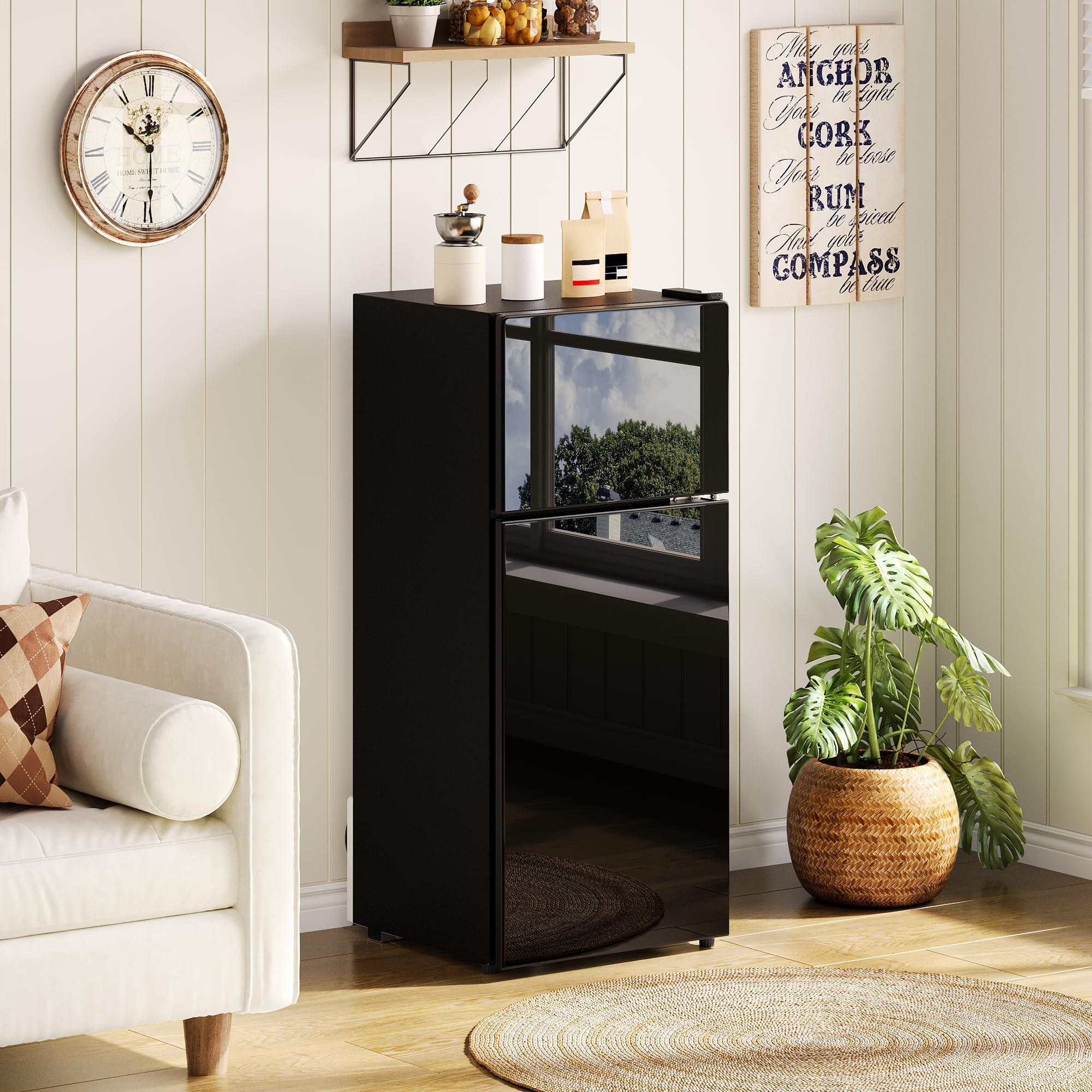 Merax Mini Réfrigérateur 92L avec Congélateur 28L, Frigo Compact Porte Vitrée avec LED,Thermostat Réglable 7 Niveaux,pour Cuisine, Bureau, Chambre