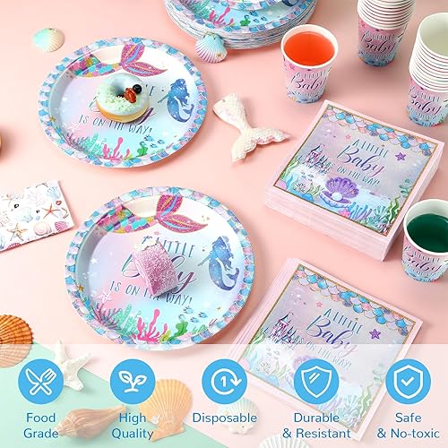 Vista 86 de Hushee Juego de 200 platos florales de papel para baby shower, servilletas, tazas, suministros de fiesta de baby shower, juego de vajilla desechable