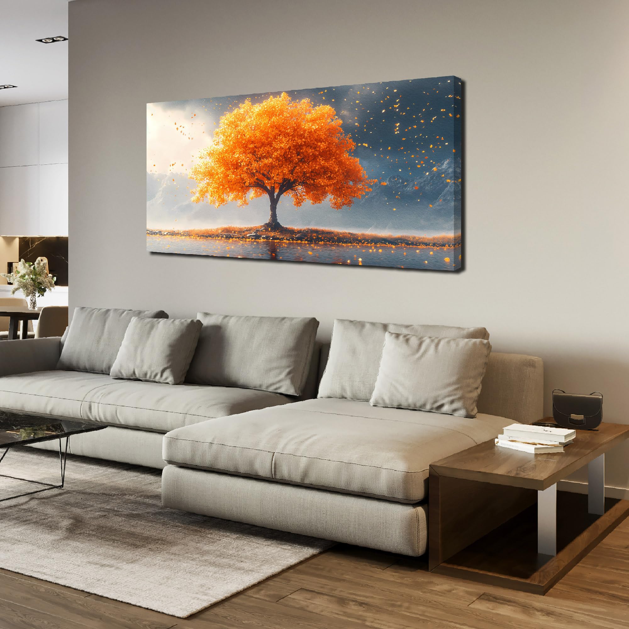 Zoyotago Large Tree of Life Wall Art for Living Room Bedroom Office Orange Tree Fall Landscape Picture Modern Artwork Canvas Prints Decor 24x48 Inch (Frame cracked)