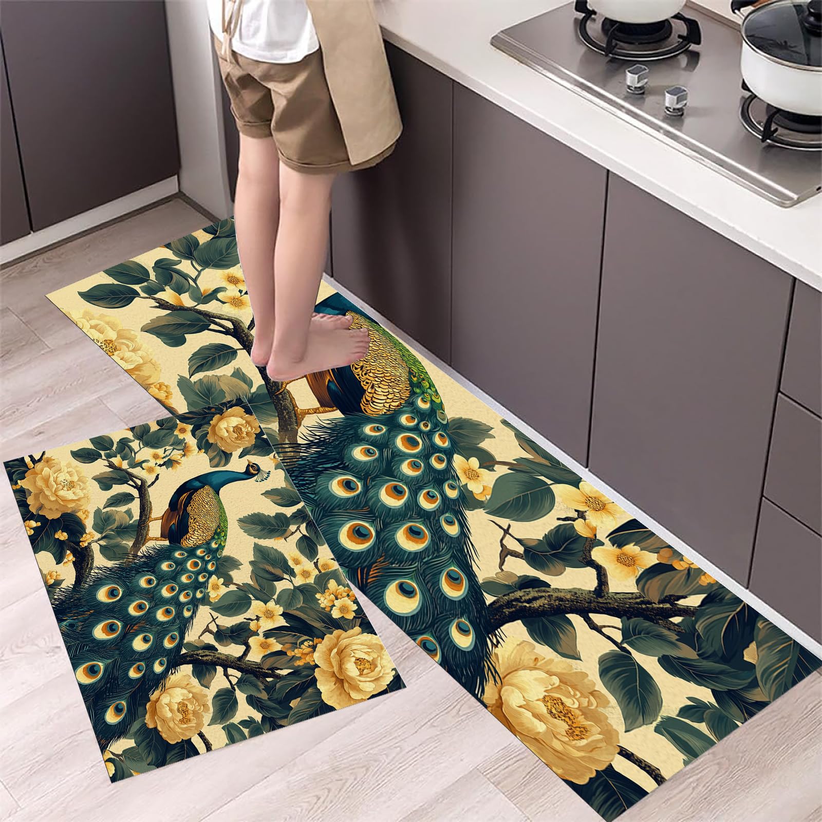 Tapetes de cocina antifatiga con base antideslizante, juego ergonómico y cómodo de 2 piezas