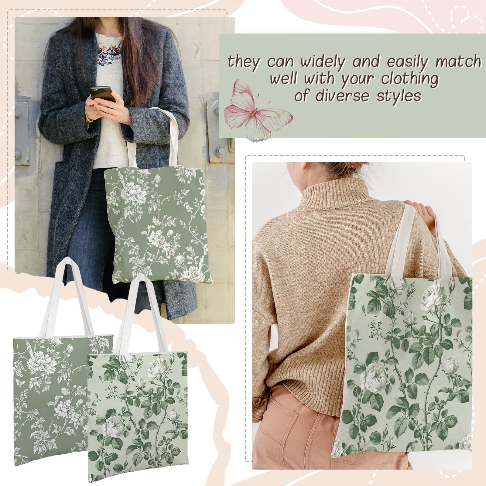 Borsa a secchiello in tela floreale per donna Chinoiserie Tote Bag Estetica Riutilizzabile Borse della spesa per Viaggi Shopping
