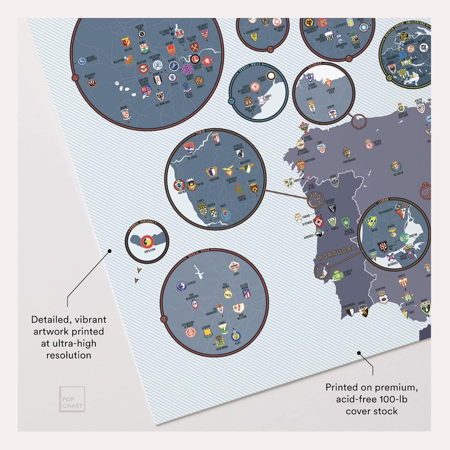 Pop Chart | Football Clubs of Europe | 36" x 24" Large Wall Art | Soccer Poster Featuring Over 1000 Clubs on a Massive Map | Sports Wall Decor for Living Room, Bedroom, and Man Cave - Image 3