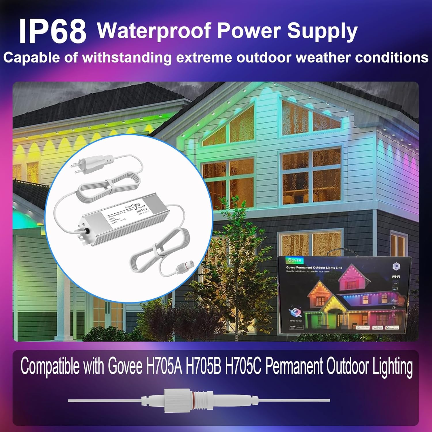 36V Power Adapter, for Govee Permanent Outdoor Lights H705A/H705B/H705C Power Cables. 3 Pin White(Non-Compatible Barrel connectors)