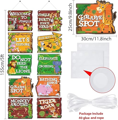 Miniatura 2 de Blulu 10 carteles de fiesta de animales de la selva, letreros de bienvenida para fiestas temáticas, suministros de baby shower