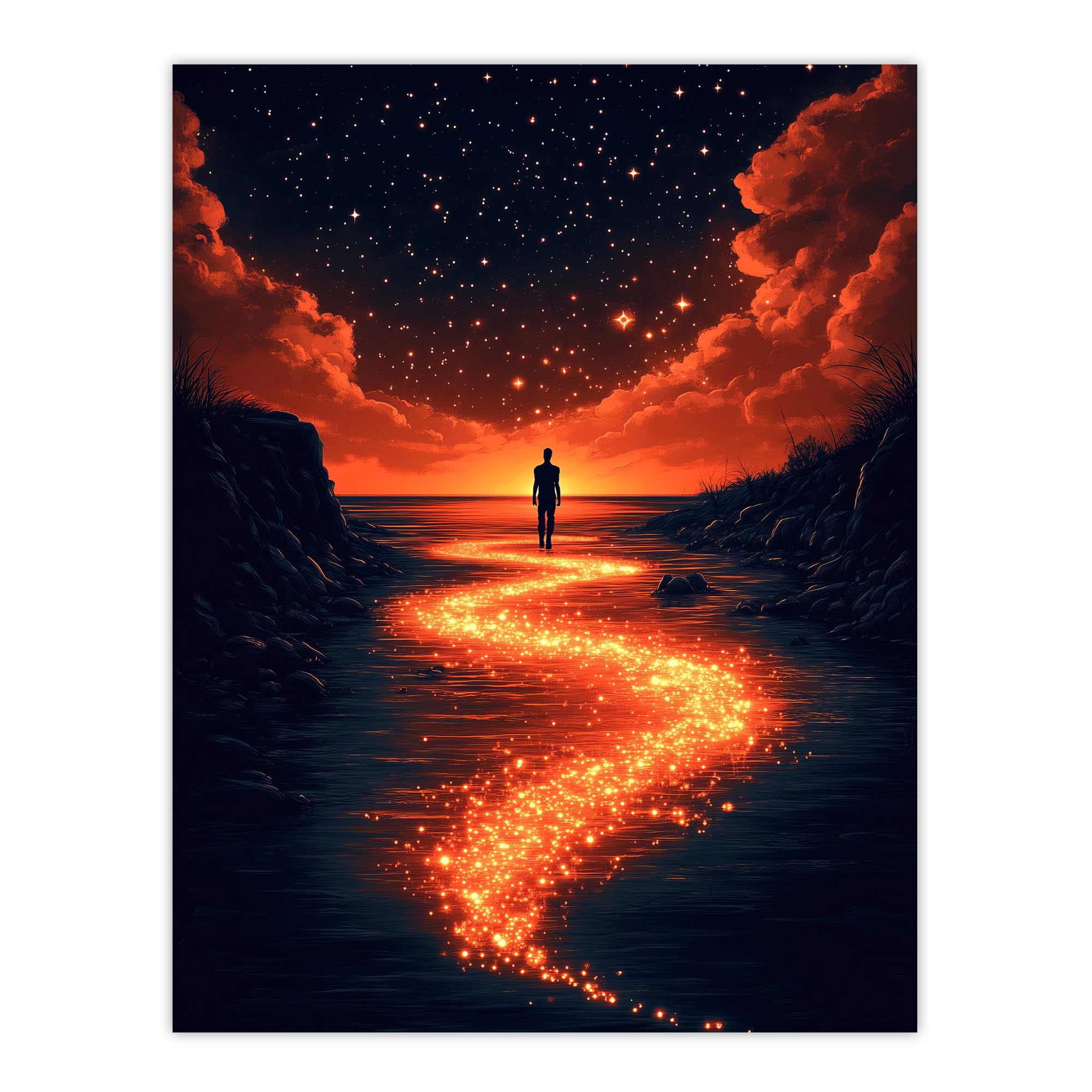 Artery8 Follow The Stars Sunset Clouds Surreal Dreamscape Living Room Extra Large XL Wall Art Poster Print