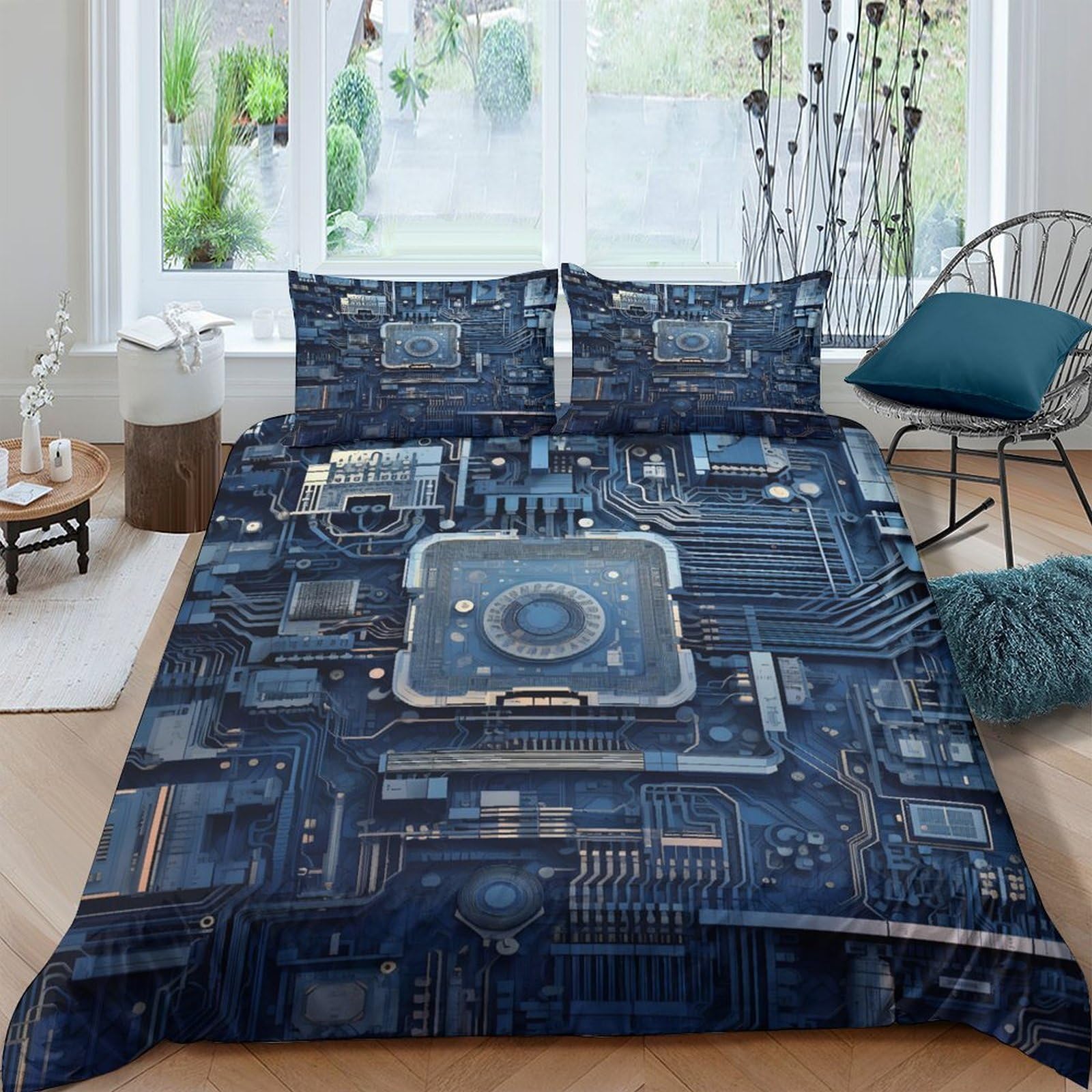 Ctjqhvkz Style-5 3D Printed Circuit Board Fitted Sheet Microfiber Deep Blue Electronics Mattress Cover Anti-Slip Bedroom Decor Easy Care Single（135X200cm）