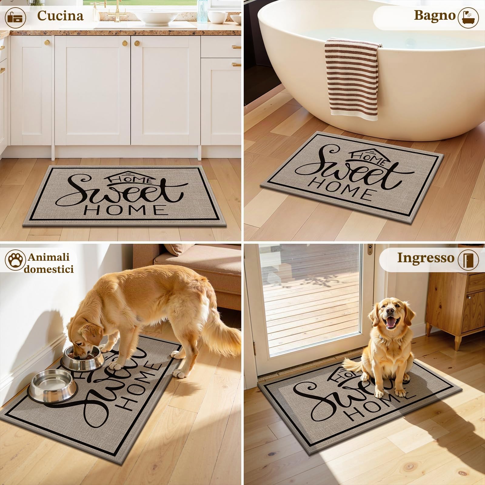 Enyhom Zerbino Ingresso Esterno 60x90cm, Tappeto Ingresso Interno Antiscivolo, Zerbino da Esterno Assorbente, Lavabile Tappeto per Porta, Corridoio