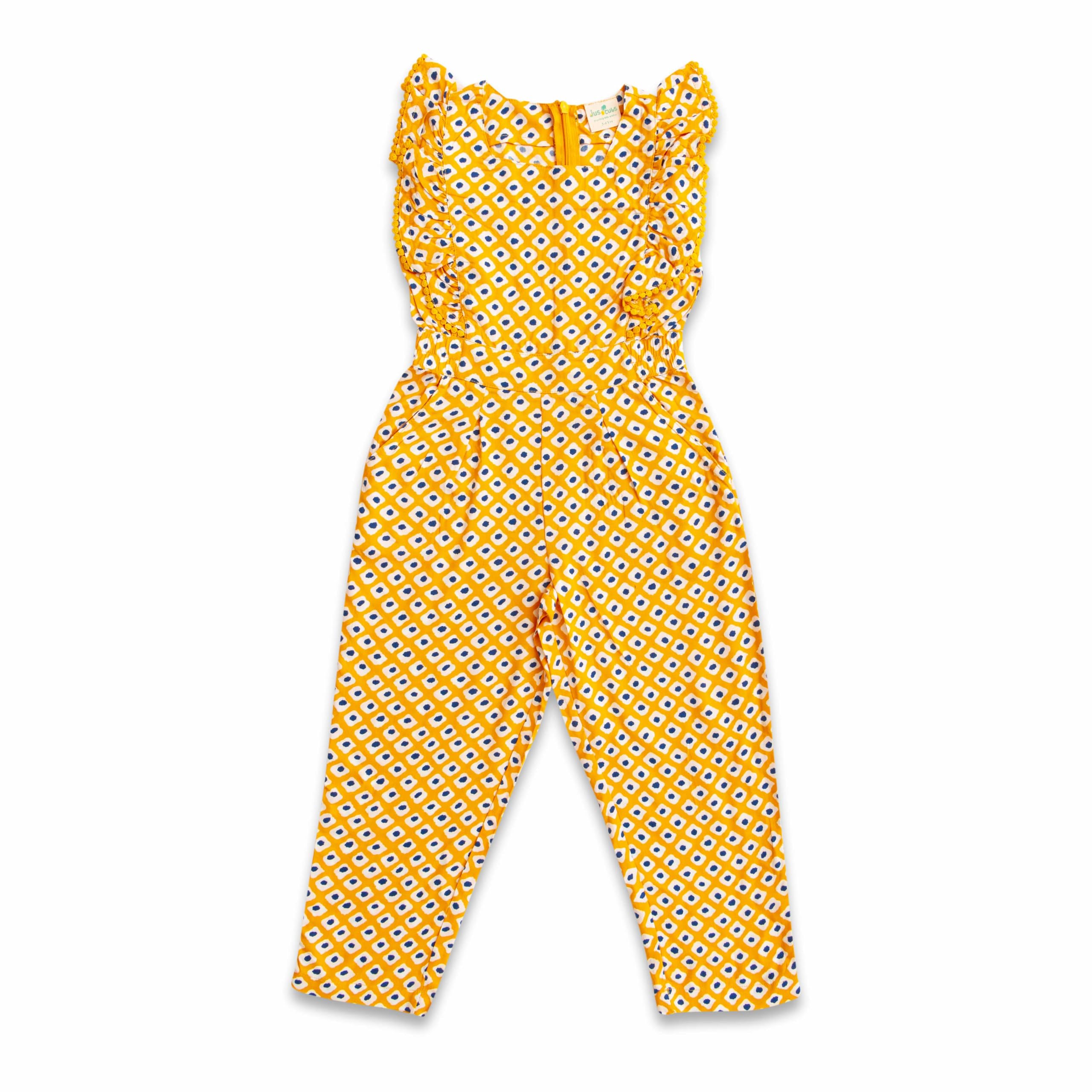 Girls Cotton All Over Print Jump Suit - Yellow (Pack of 1)