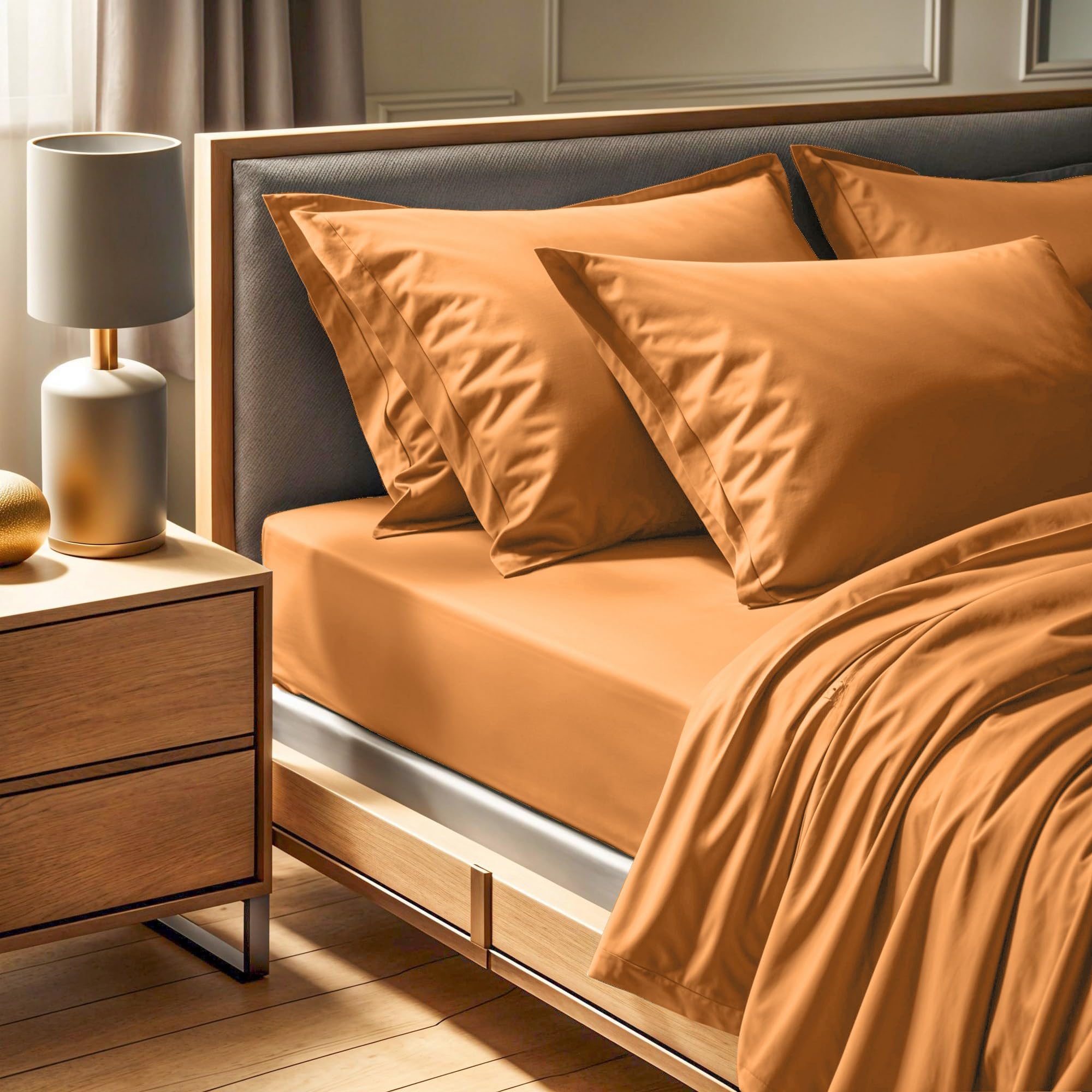 Premium Ranforce Super King Fitted Sheet (180 x 200 + 30 cm), 100% Cotton, 155 Thread Count, Machine Washable at 30 °C, Vibrant Orange for Luxurious Comfort
