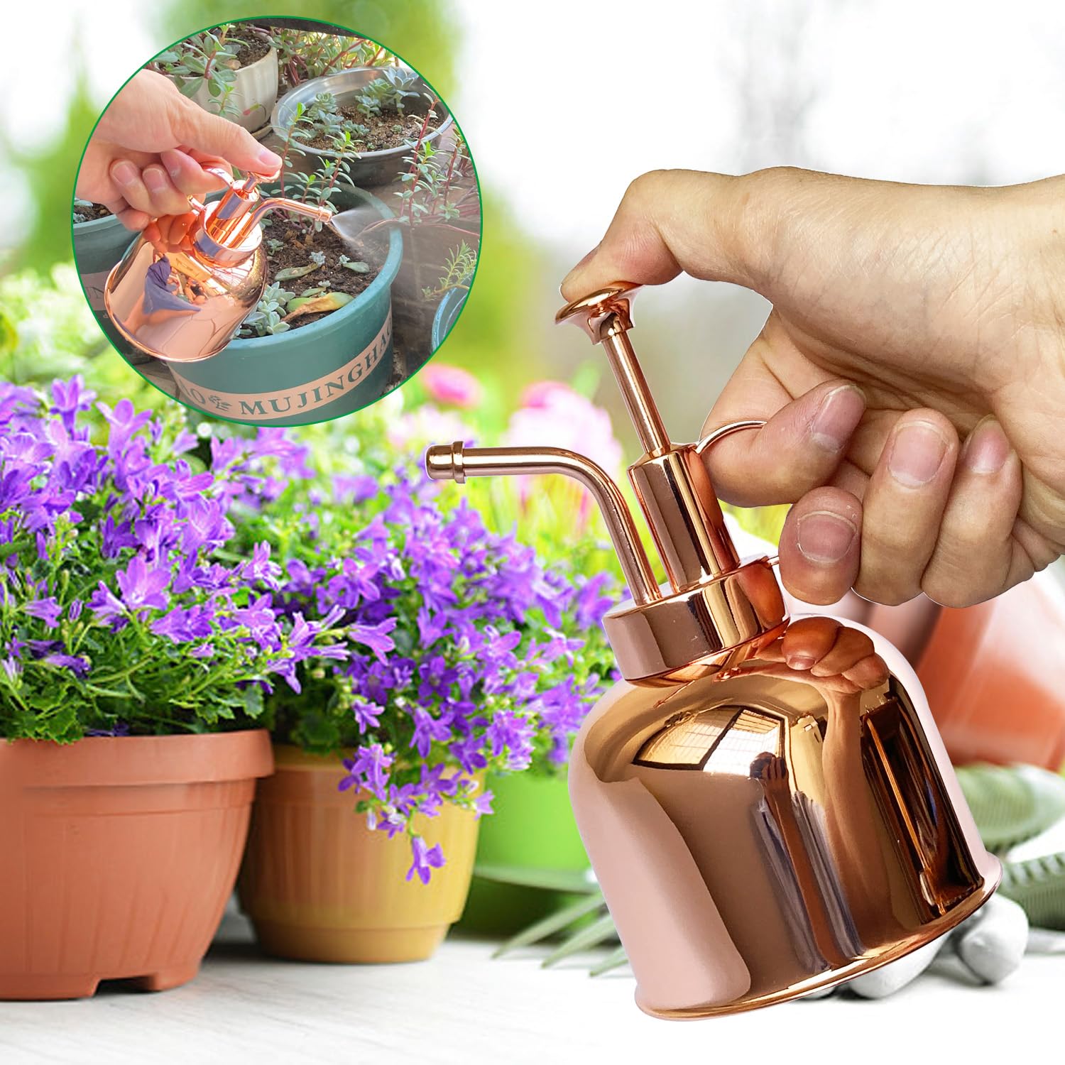 Flacon pulvérisateur en Acier Inoxydable pour Plantes-Petit arrosoir-Outils de Jardinage Modernes pour Plantes en Pot d'intérieur-Arrosage et pulvérisation (Or Rose, 0.3L)
