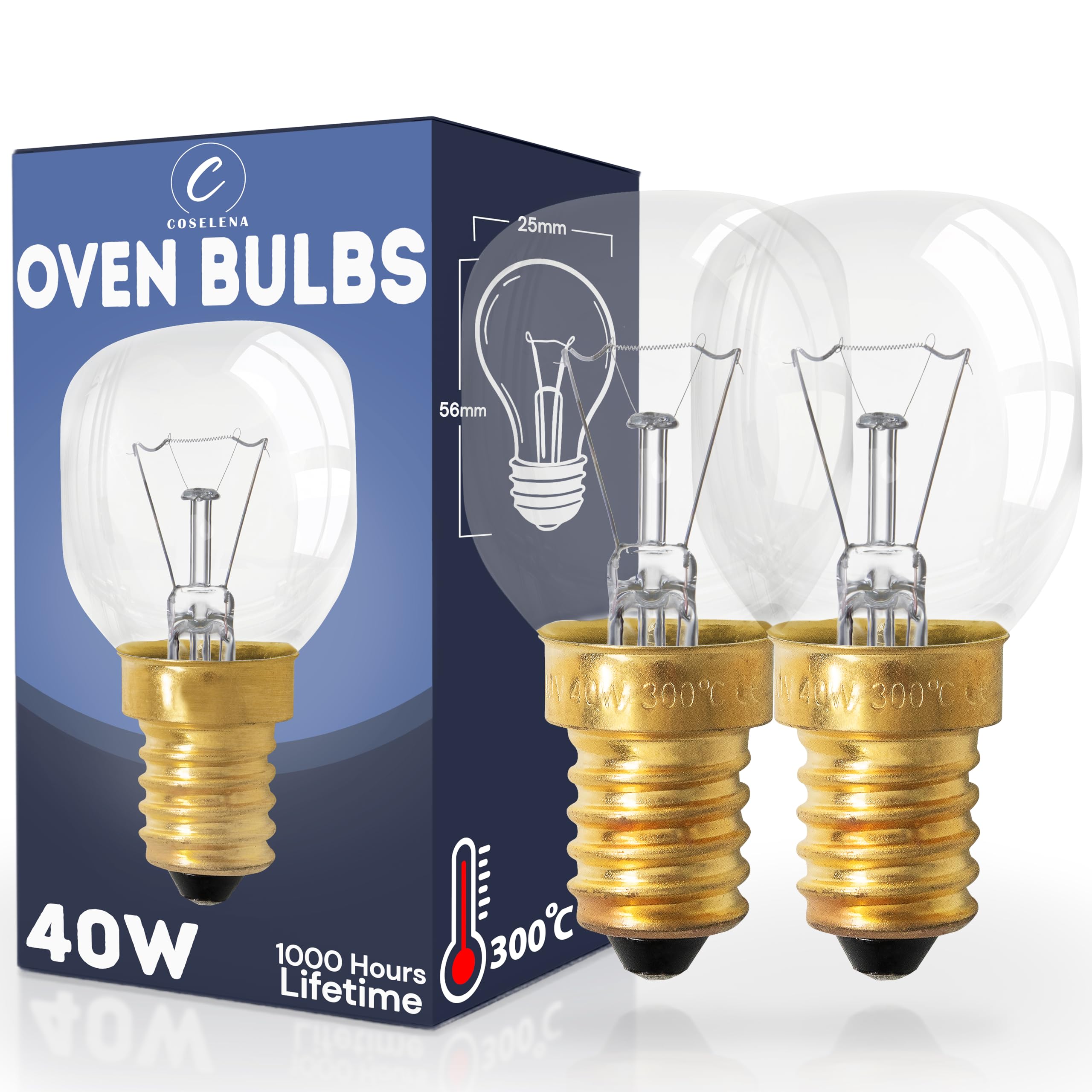 Coselena 40W Pygmy Oven Bulb – Pack of 2 SES E14 Small Edison Screw – Warm White Incandescent Oven Light Bulb – Heat Resistant Halogen Bulbs