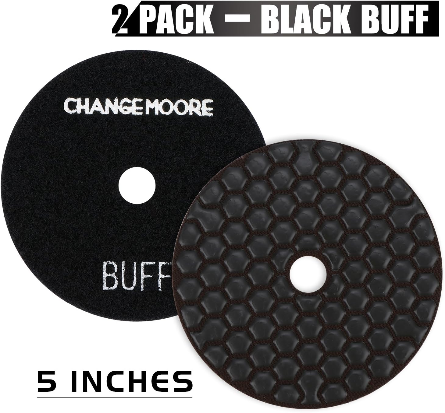CHANGE MOORE Dry Diamond Polishing Pads 5" for Marble Granite Travertine Terrazzo Concrete Stones, 2 pack-Black Buff