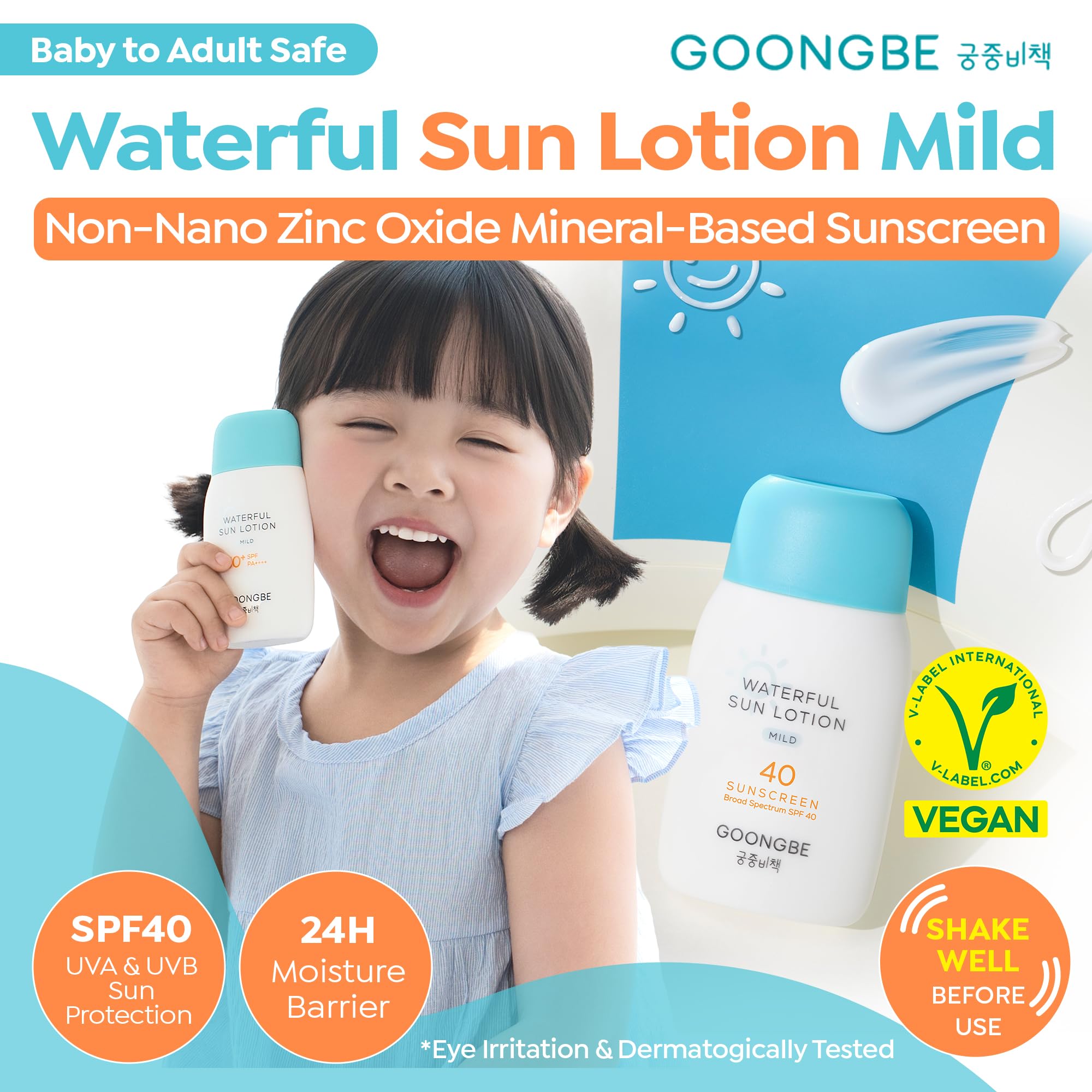 GOONGBE Sun Lotion SPF 40 & Moisture Sun Cushion SPF 50 Zinc Oxide Mineral Sunscreen - Vegan for Babies Kids Adults - Korean Skincare, 2.82oz & Cushion 0.81oz