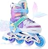 NEMONE Mermaid 4 Size Adjustable Inline Skates for Girls, Purple Blue for Kids Youth, Beginner Skates Indoor Outdoor