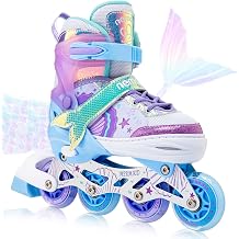 NEMONE Inline Skates for Girls 4 Sizes Adjustable Blue Purple for Children Indoor and Outdoor Use