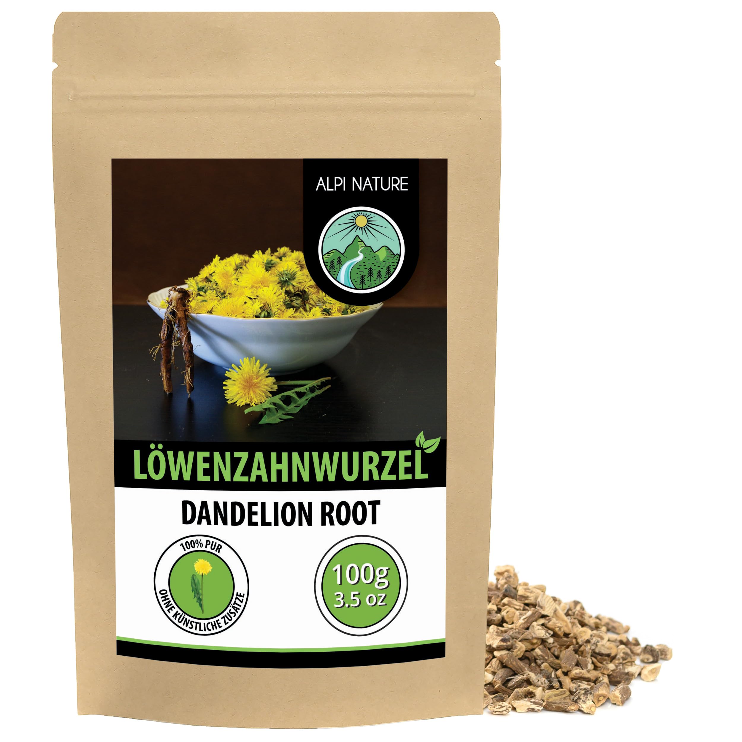 Alpi Nature Löwenzahnwurzel Tee 100g, Löwenzahnwurzel geschnitten, Löwenzahnwurzelstücke, Löwenzahntee