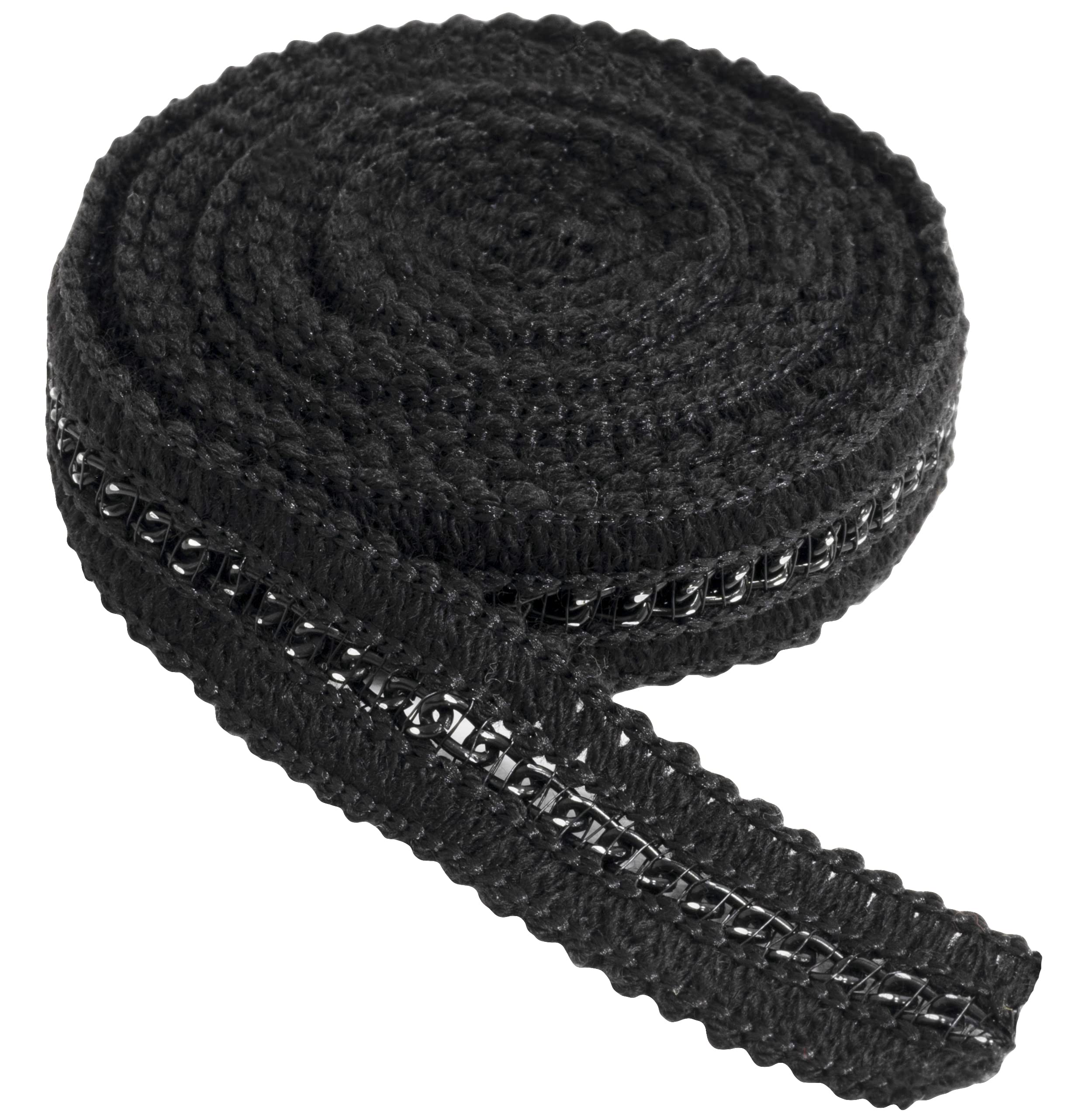 AERZETIX - C60654 - Borte band 2 m x 16 mm van textiel met metalen motief - klompen confectie kleding korte hobby decoratie ornament naaien - kleur zwart en zilver