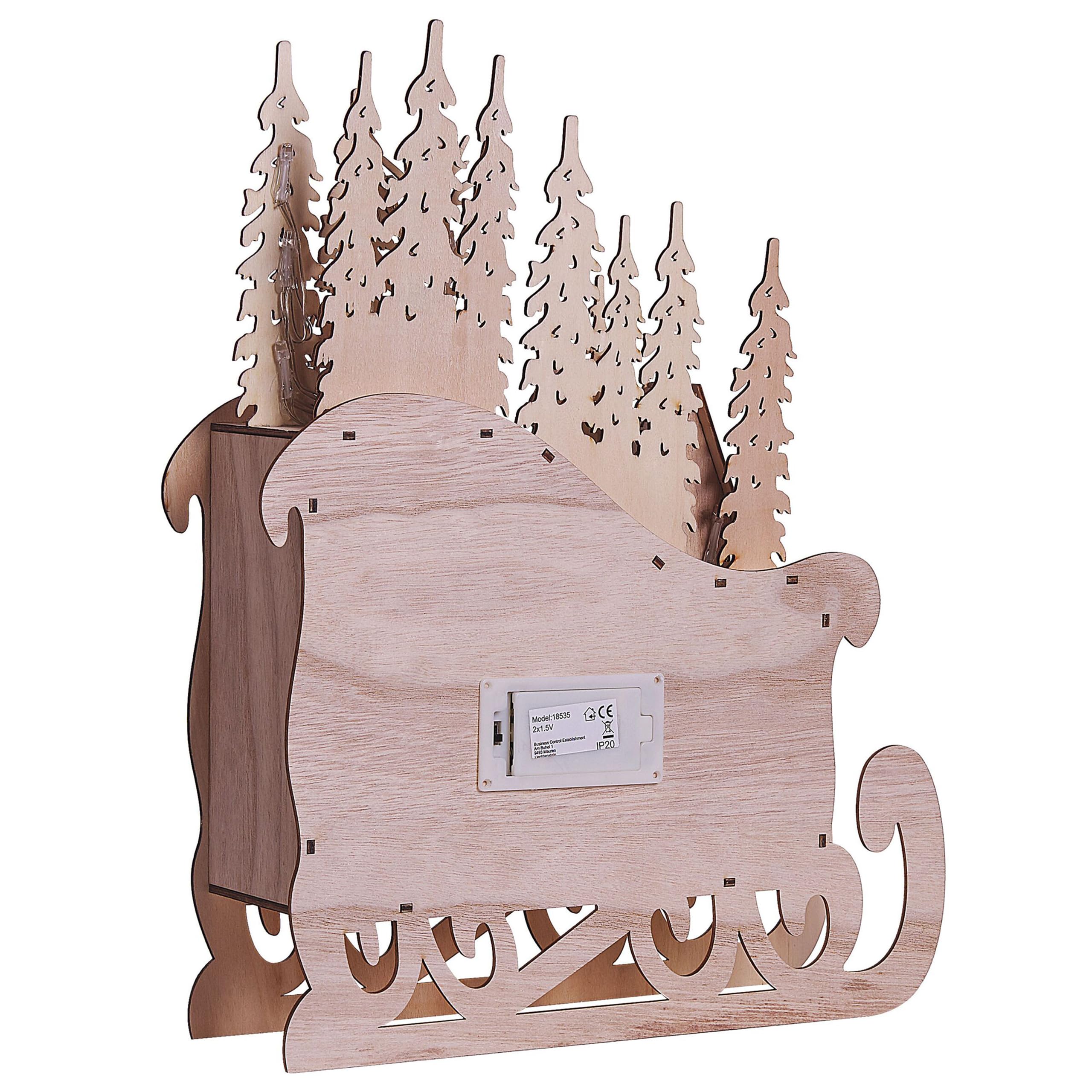 Beliani Deko LED Adventskalender Holz Hellbraun Schlitten zum Befüllen Aufstellen Impala