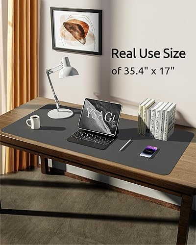 Miniatura 501 de YSAGi Protector de escritorio de cuero, tapete de oficina, alfombrilla grande para mouse, antideslizante, de piel sintética, almohadilla