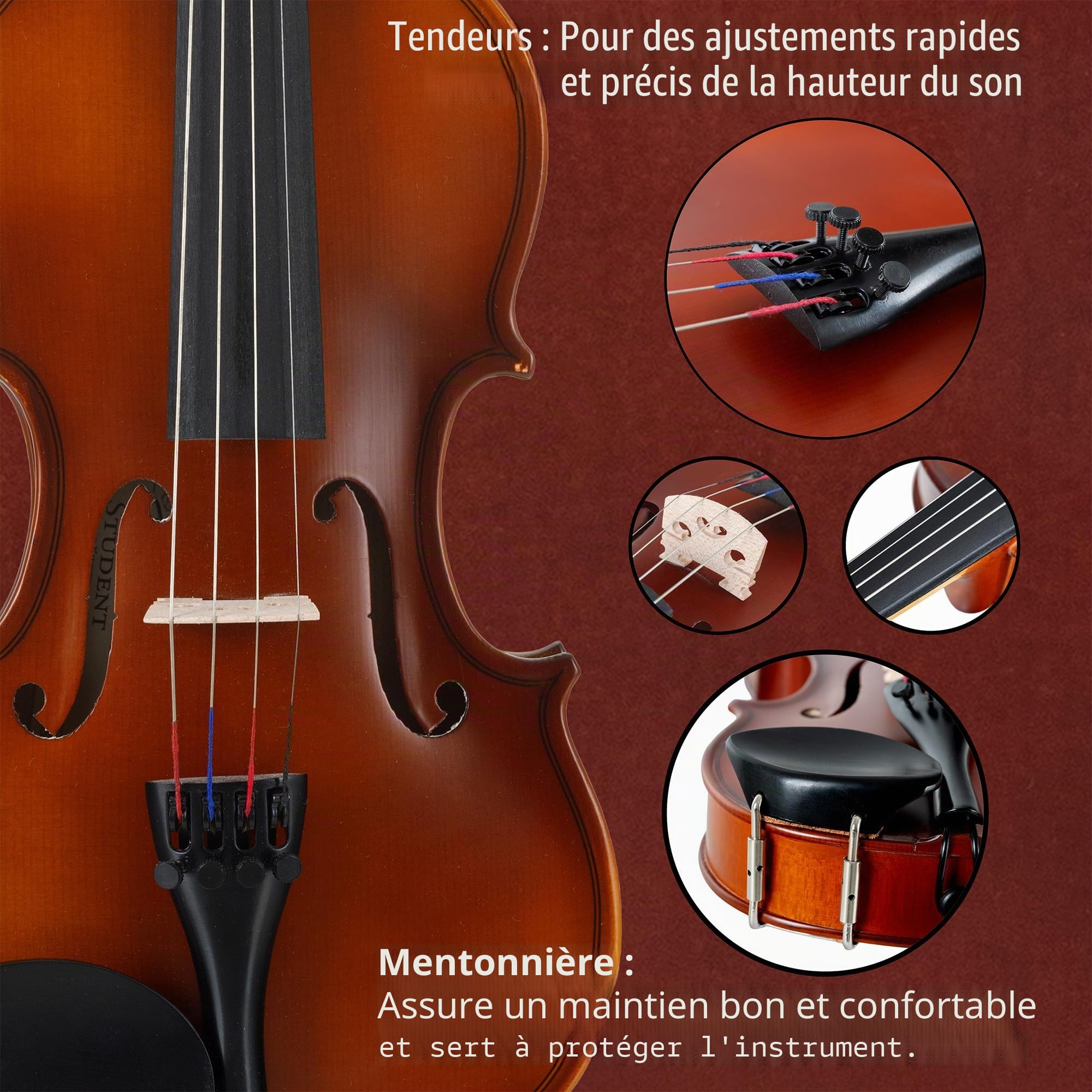 Classic Cantabile Student Violinset 1/8, Table sculptée en épicéa massif