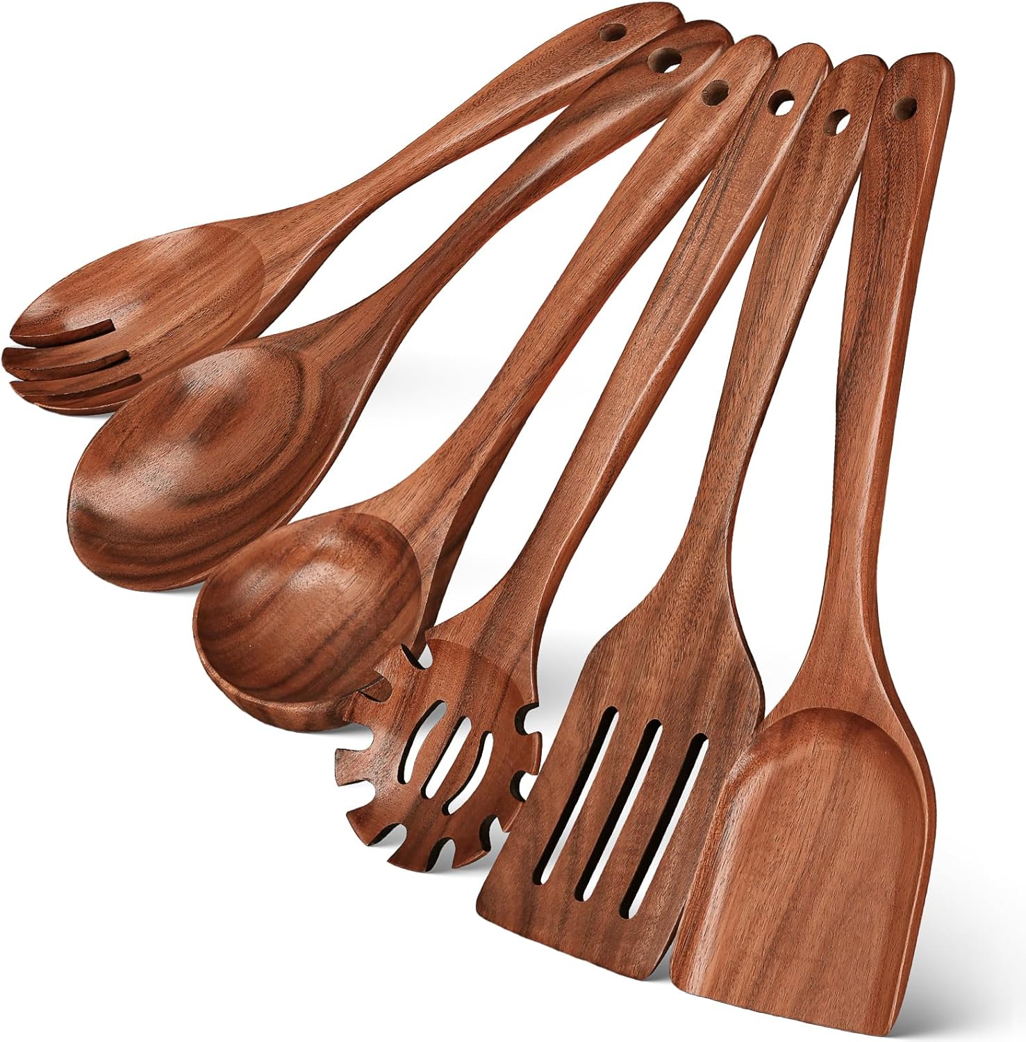 Kitchen 6 Piece Wooden Cooking Utensil Set, Heat Resistant Teak Wooden Spoons for Cooking, Comfort Grip Spatula Set, Natural Wood Ladle for Non Stcik Cookware, Pasta Spoon & Salad Fork Kitchen 6 Piece Wooden Cooking Utensil Set, Heat Resistant Teak Wooden Spoons for Cooking, Comfort Grip Spatula Set, Natural Wood Ladle for Non Stcik Cookware, Pasta Spoon & Salad Fork